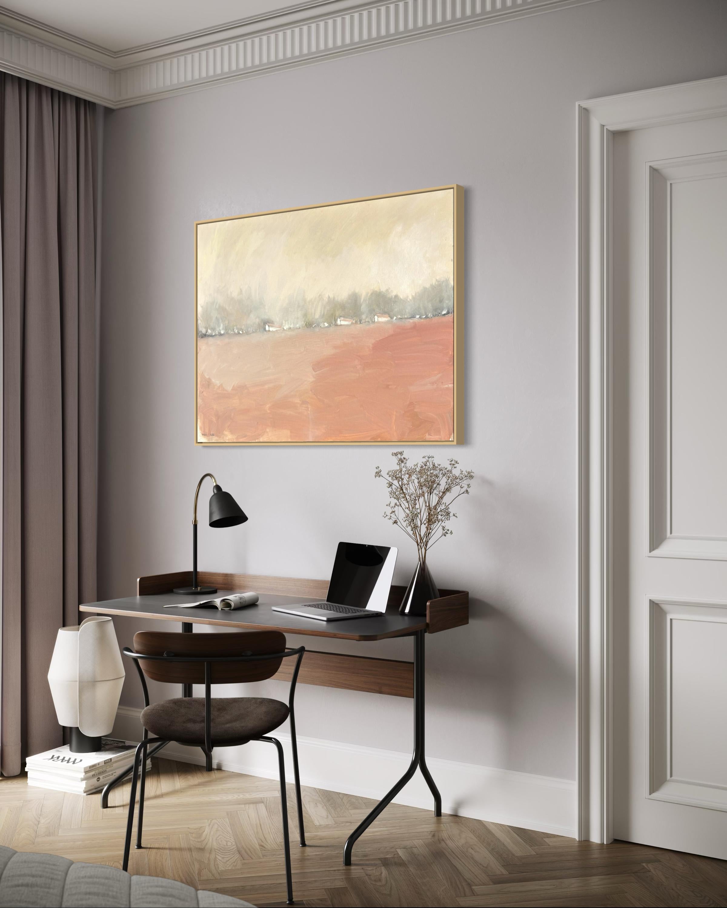 „Weiße Häuser auf dem Hügel“ von Kobi Raz – Weißes und erdfarbenes Landschaftsgemälde im Angebot 5