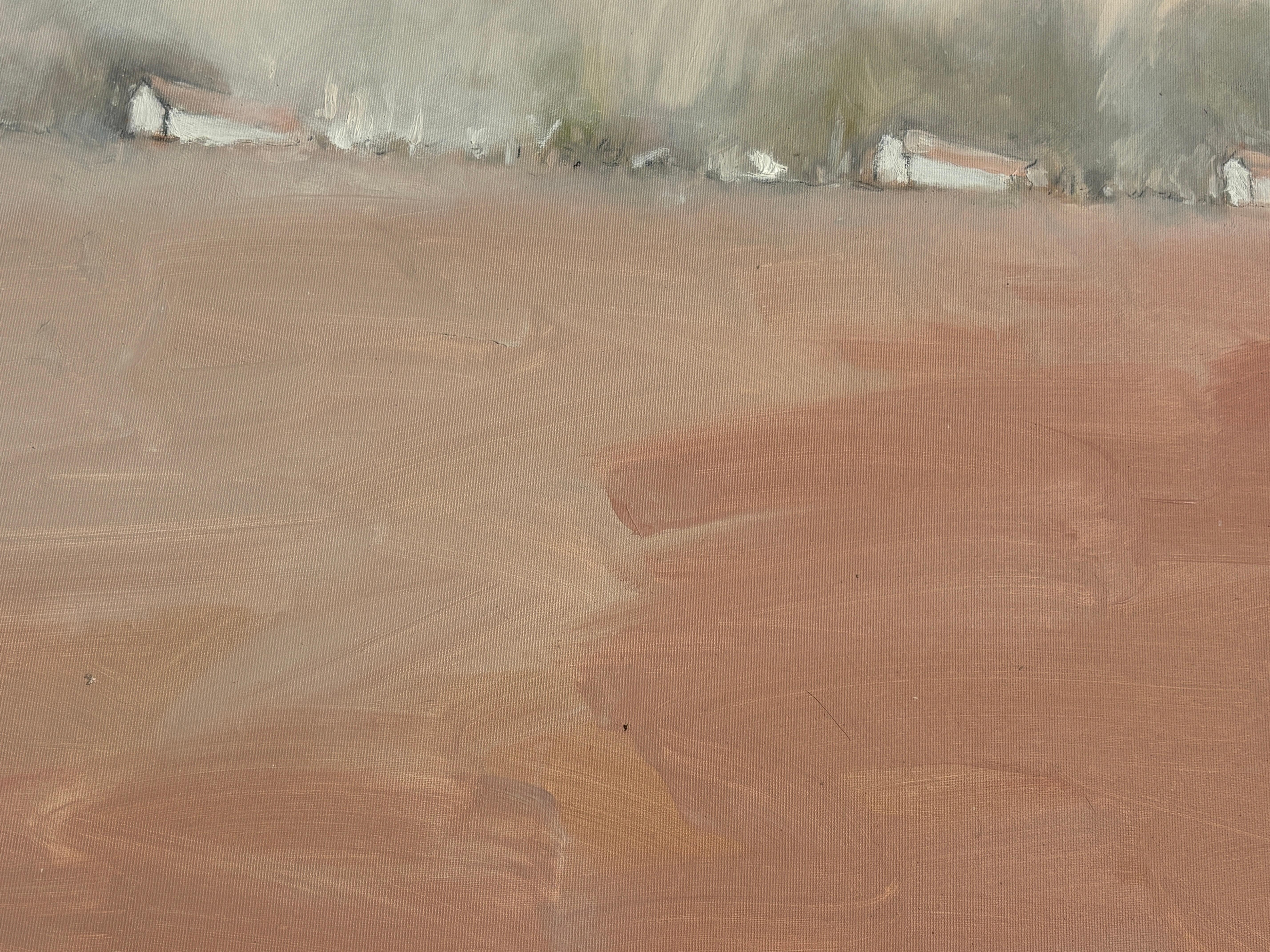 „Weiße Häuser auf dem Hügel“ von Kobi Raz – Weißes und erdfarbenes Landschaftsgemälde im Angebot 8