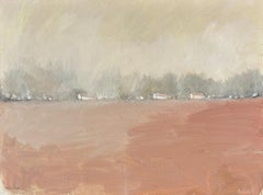 « White Houses on the Hill » de Kobi Raz - Peinture de paysage de couleur blanche et terre