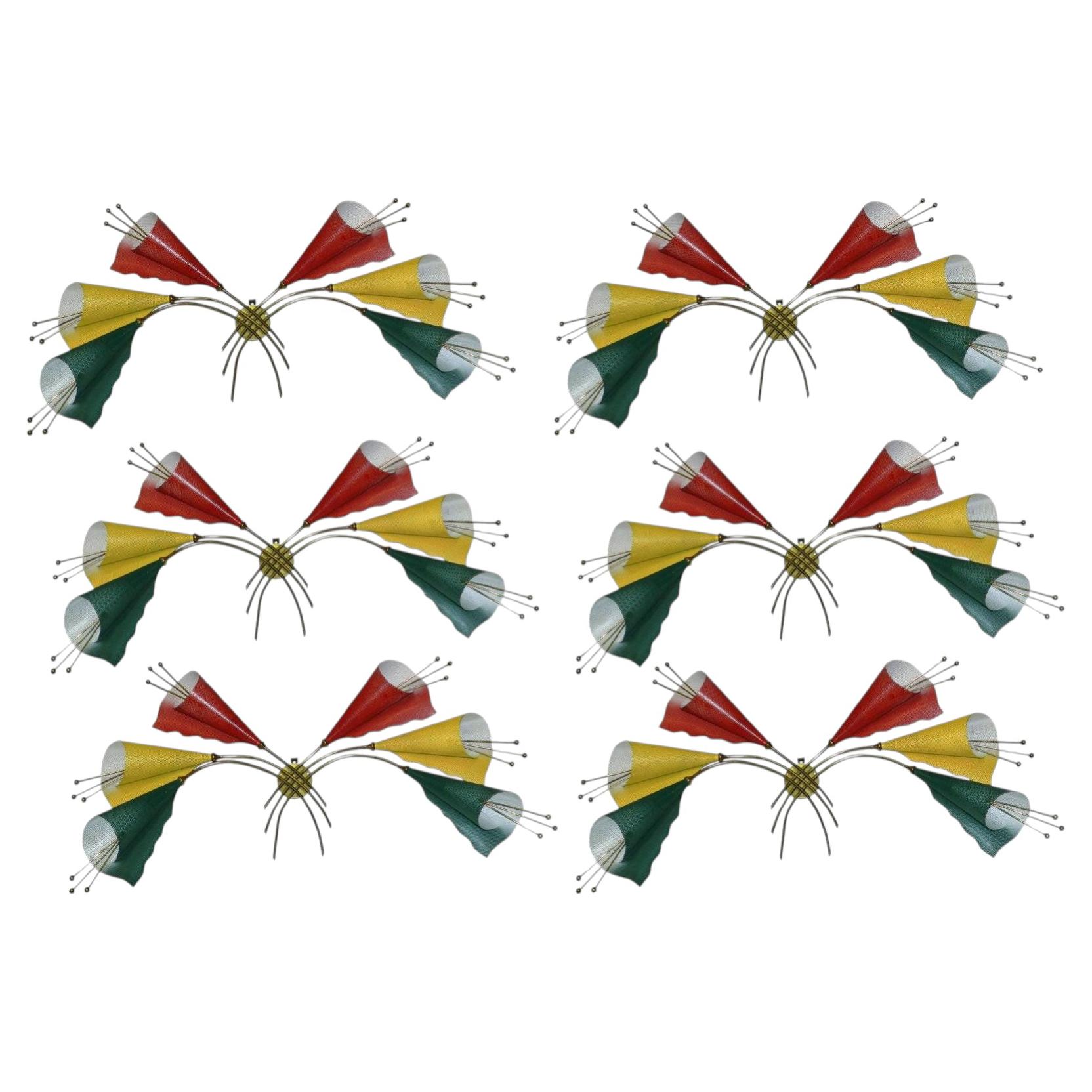 Kobis & Lorence, Rare Set of Six large Movie Theater Wall Lights, circa 1950 For Sale