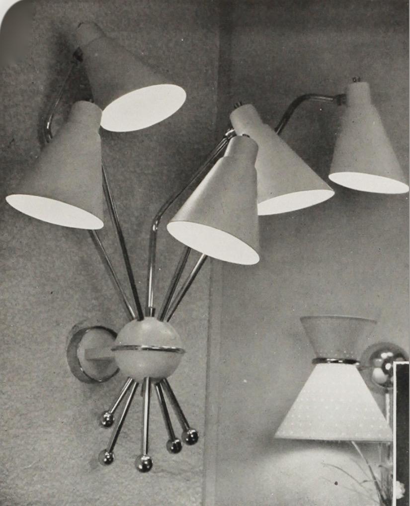 Mid-20th Century Kobis & Lorence Three Arm Wall Lamp For Sale