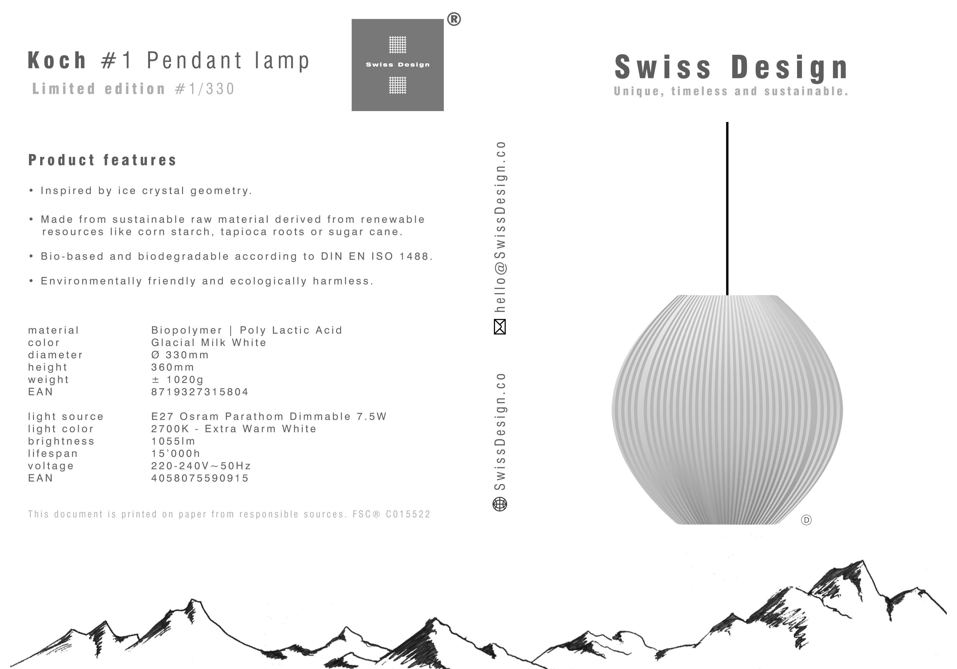 Koch #1 Pendant Light White, Limited Edition 1/330 Swiss Design For Sale 6