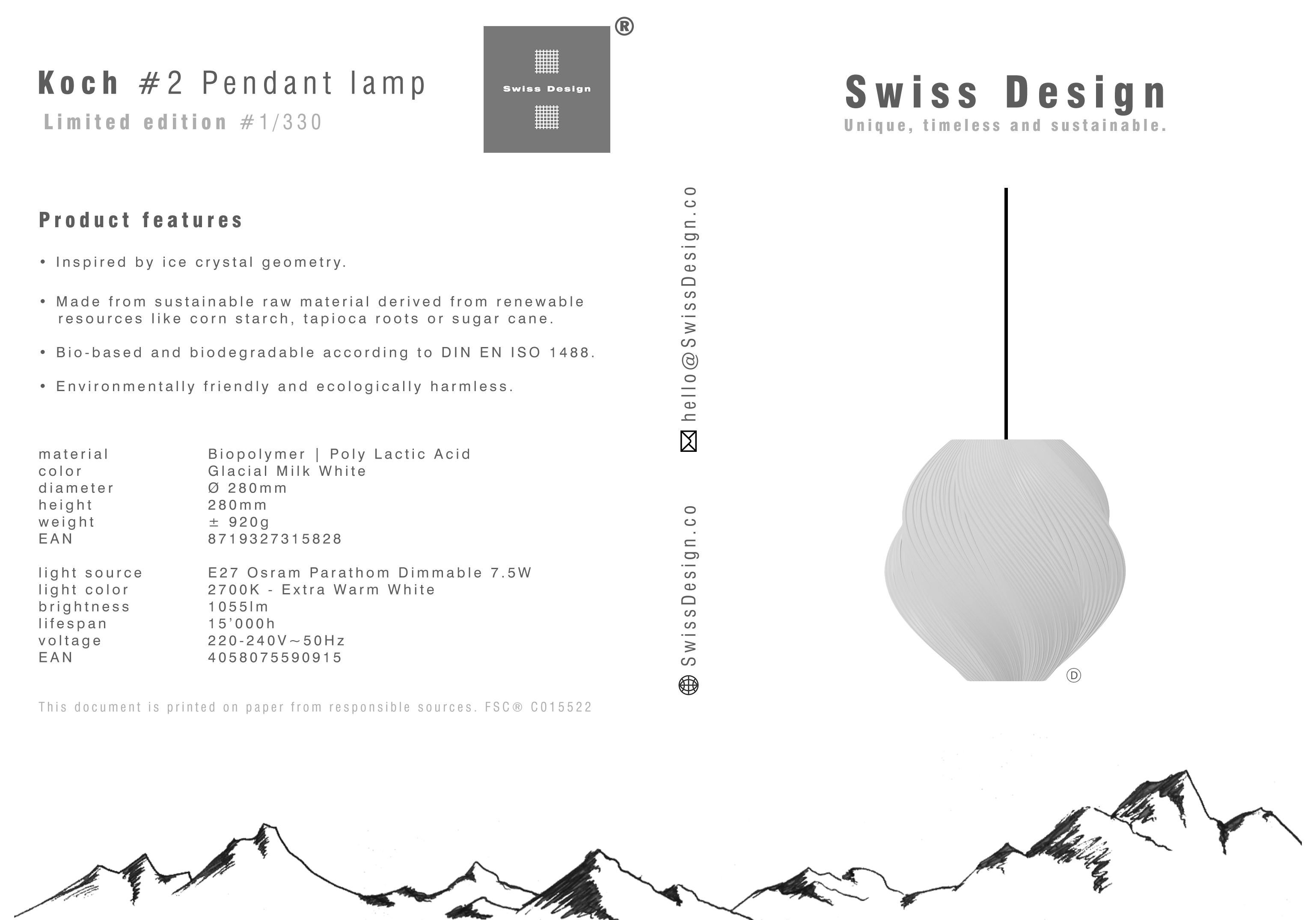 Koch #2 Pendant Light White, Limited Edition 1/330 Swiss Design For Sale 3
