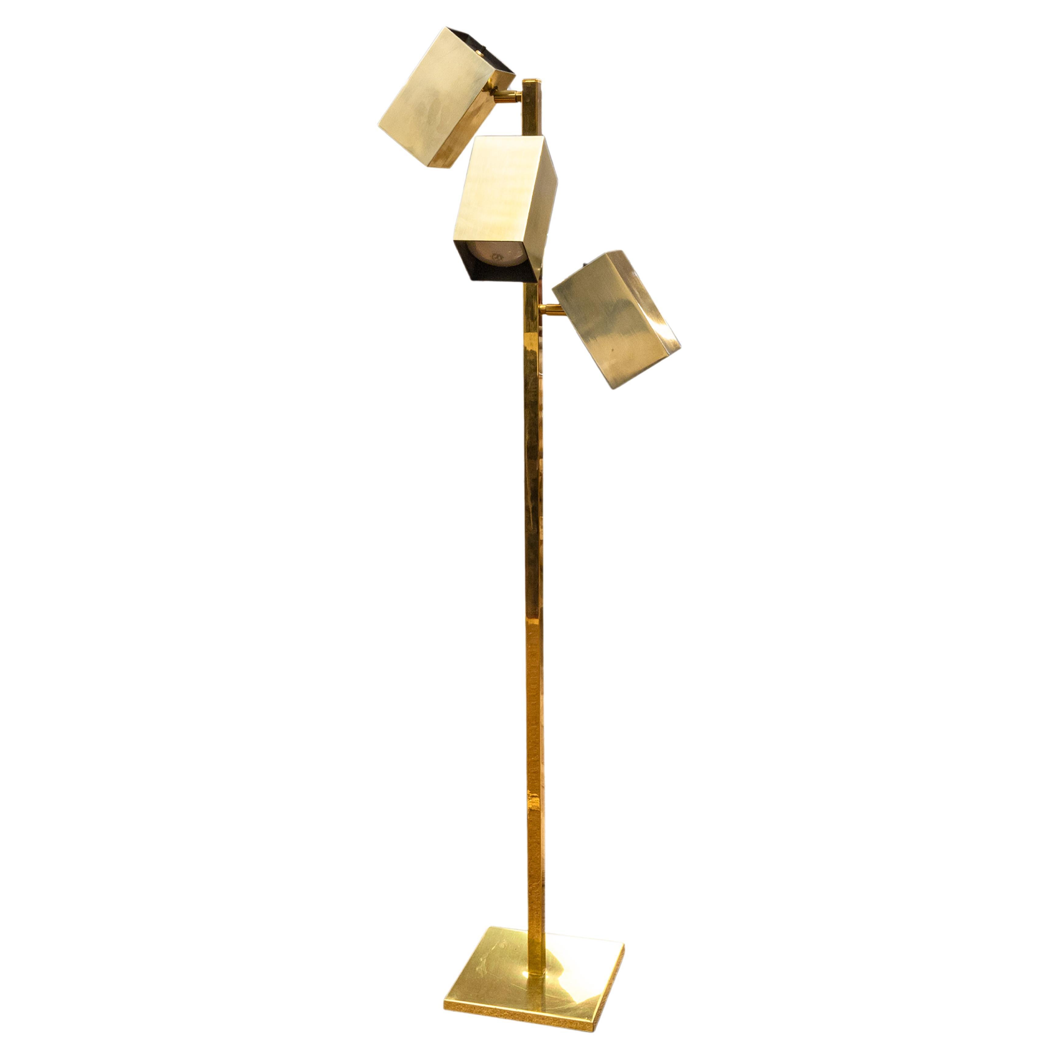 Koch and Lowy 3 Shade Adjustable Brass Mid Century Modern Floor Lamp For Sale