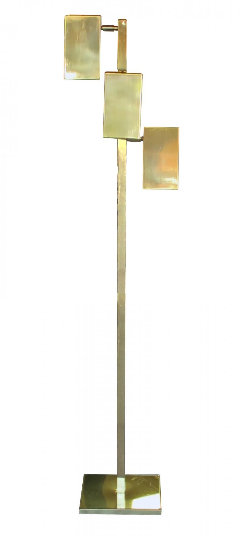 Mid-Century Modern Koch & Lowy Articulating 3 Head Brass Floor Lamp, 1970s
