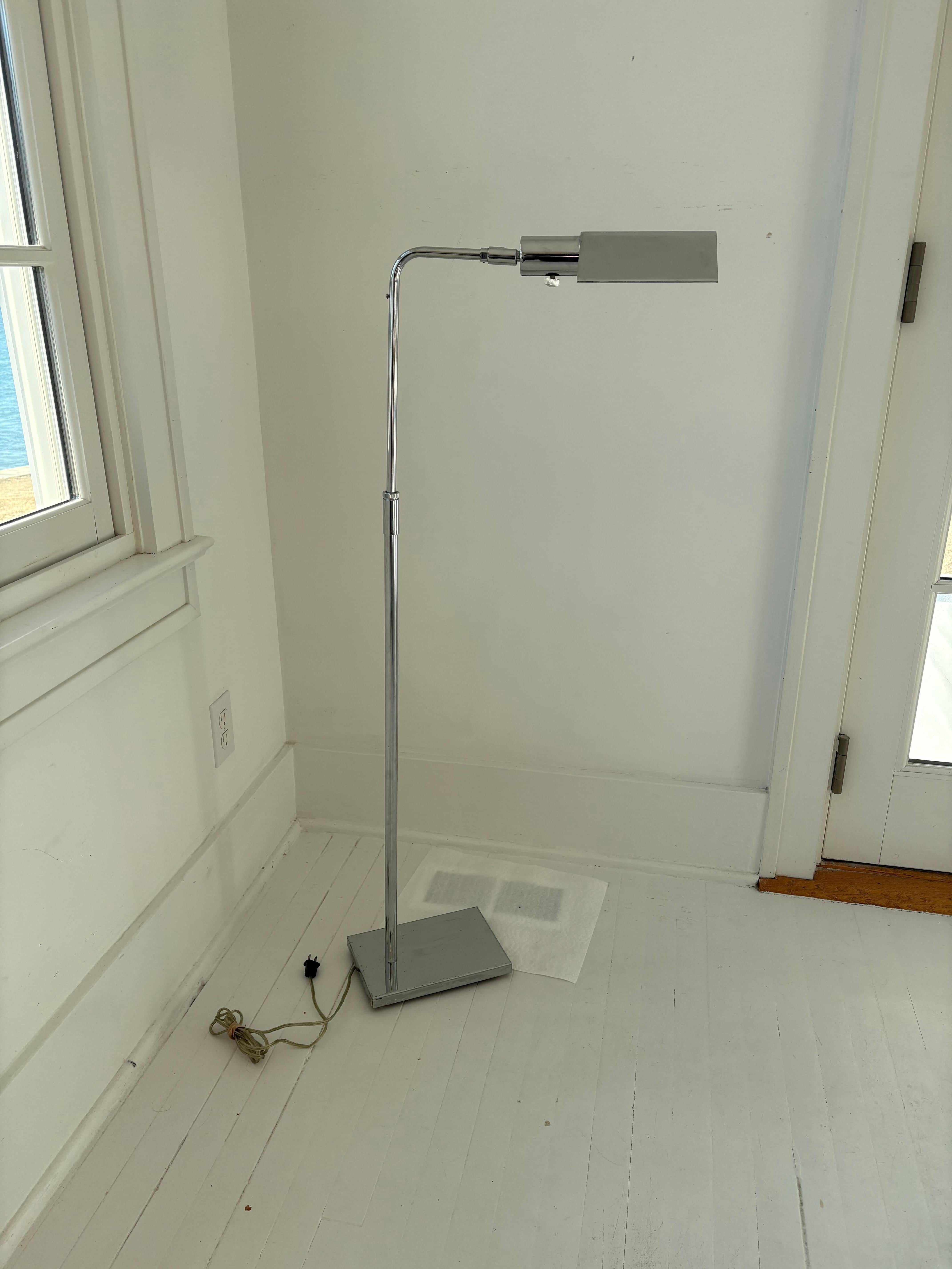 Koch and Lowy Chrome Adjustable Pharmacy Floor Lamp In Good Condition In New York, NY