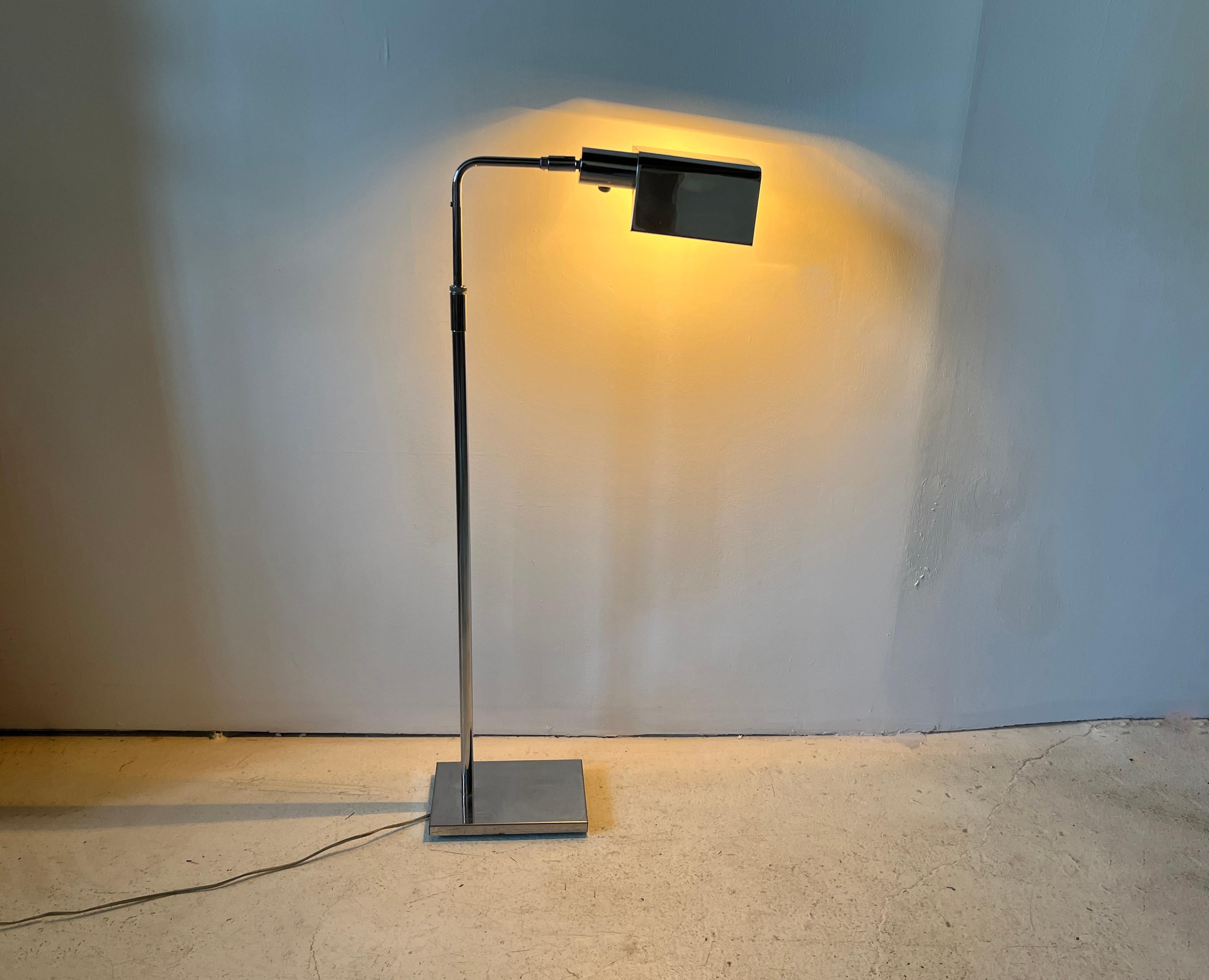 Mid-Century Modern Koch and Lowy OMI Chrome Adjustable Tented Pharmacy Floor Lamp, 1970s Task Lamp For Sale