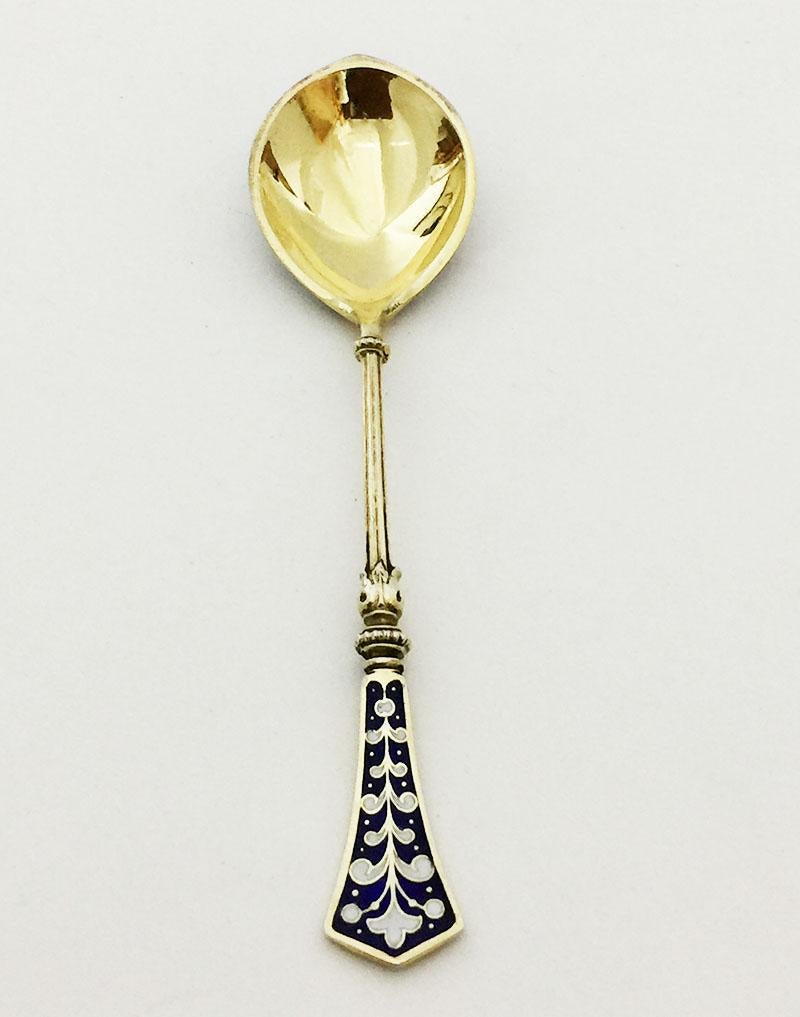 Koch & Bergfeld German Silver Teaspoons with Gold Plate and Enamel, 1884-1893 In Good Condition For Sale In Delft, NL