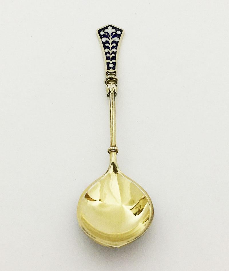 19th Century Koch & Bergfeld German Silver Teaspoons with Gold Plate and Enamel, 1884-1893 For Sale