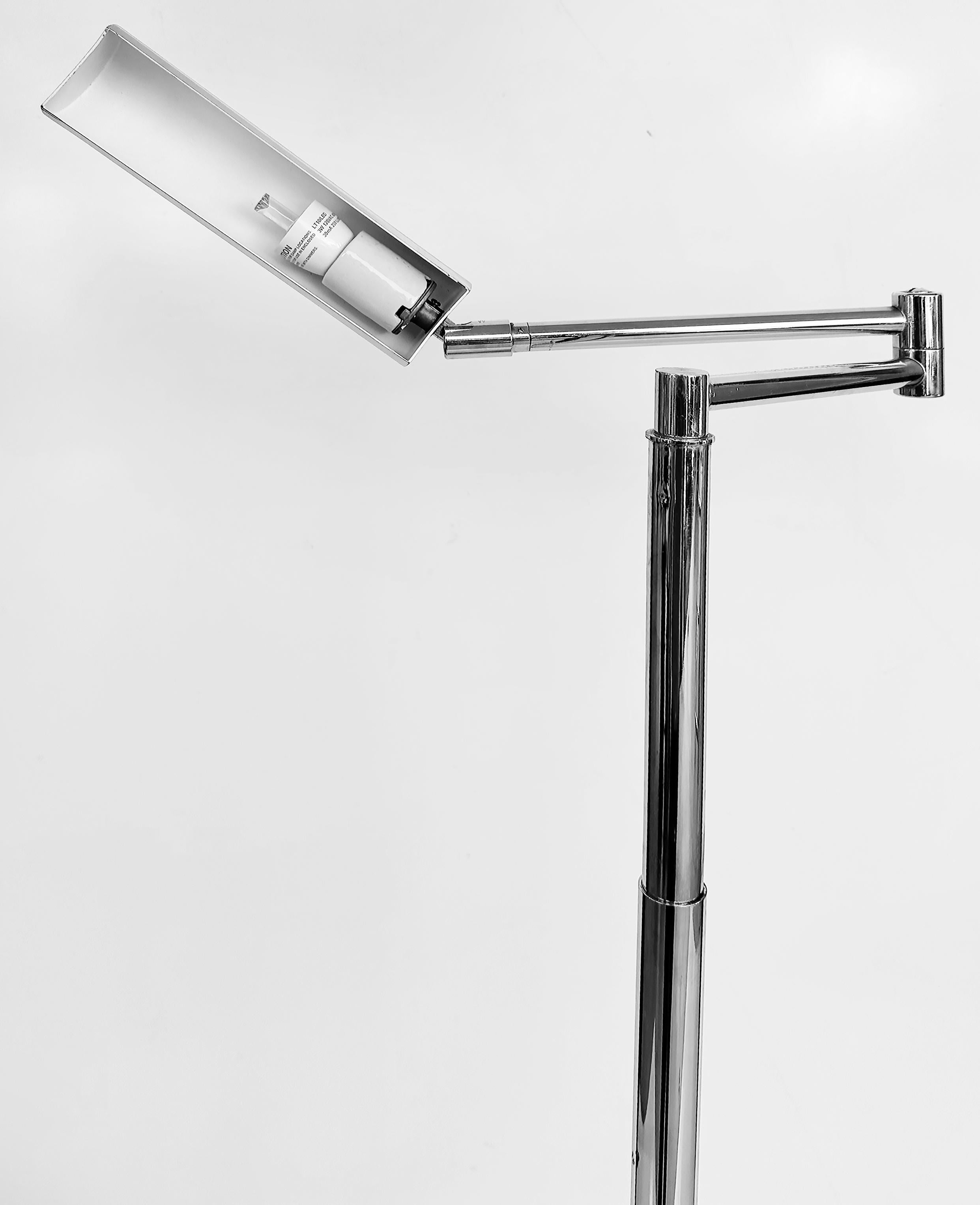 Koch & Lowy Adjustable Swing Arm Chrome Floor Lamp OMI, 1960s For Sale 4