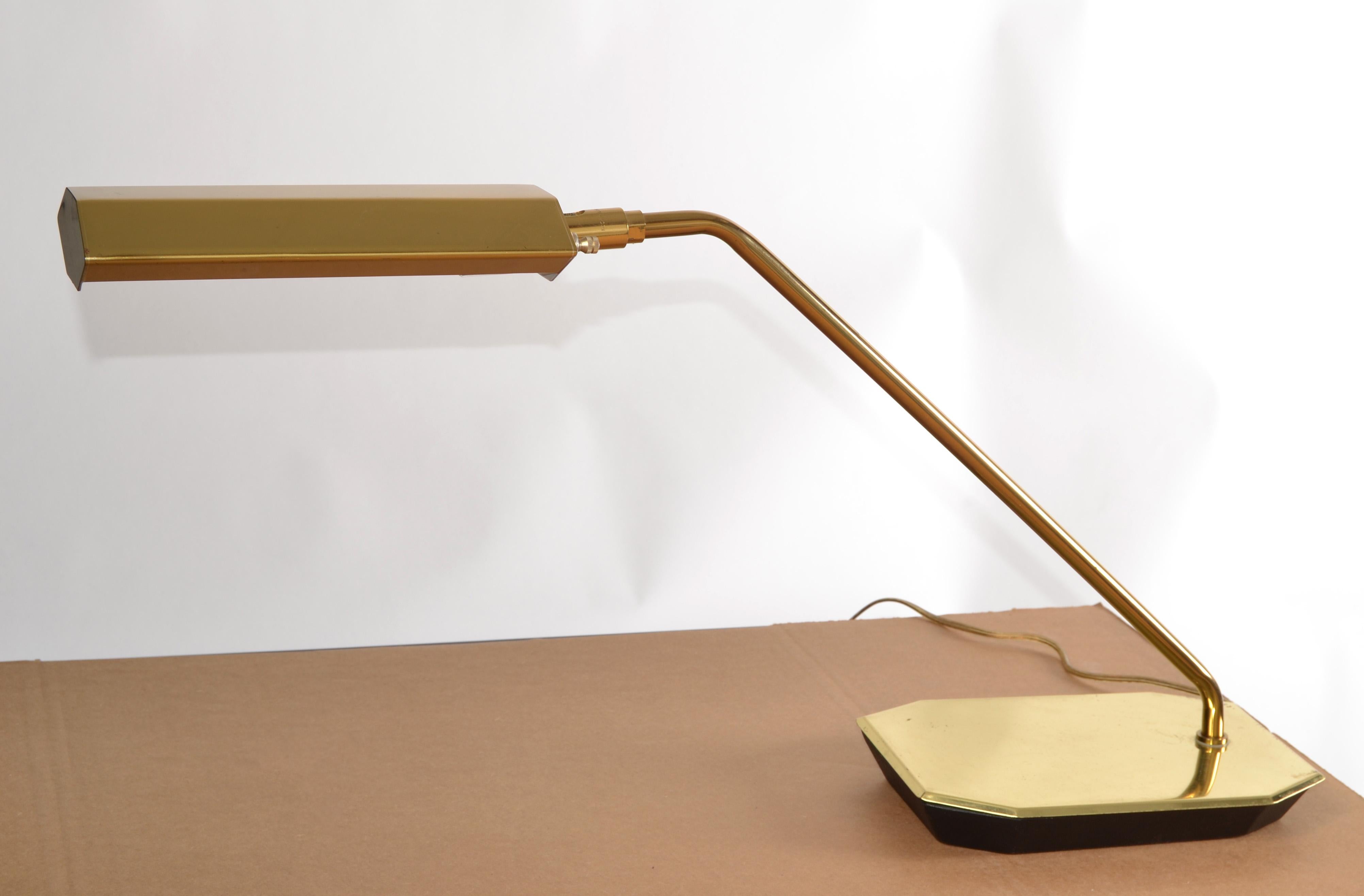 Bauhaus Koch & Lowy Articulated Swing Brass Desk Lamp Mid-Century Modern 1965 Stamped For Sale