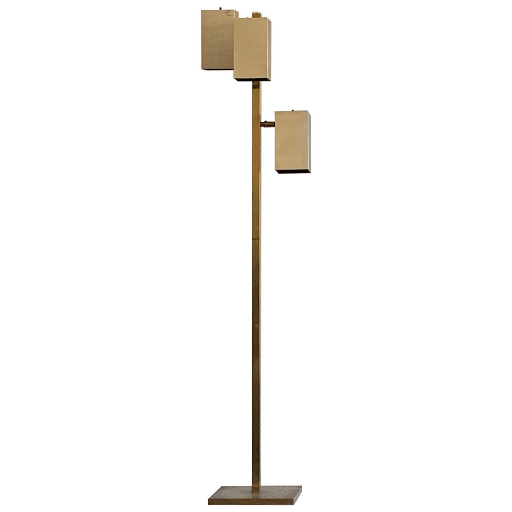 Koch & Lowy Brass Floor Lamp with Articulated Cube Shades For Sale