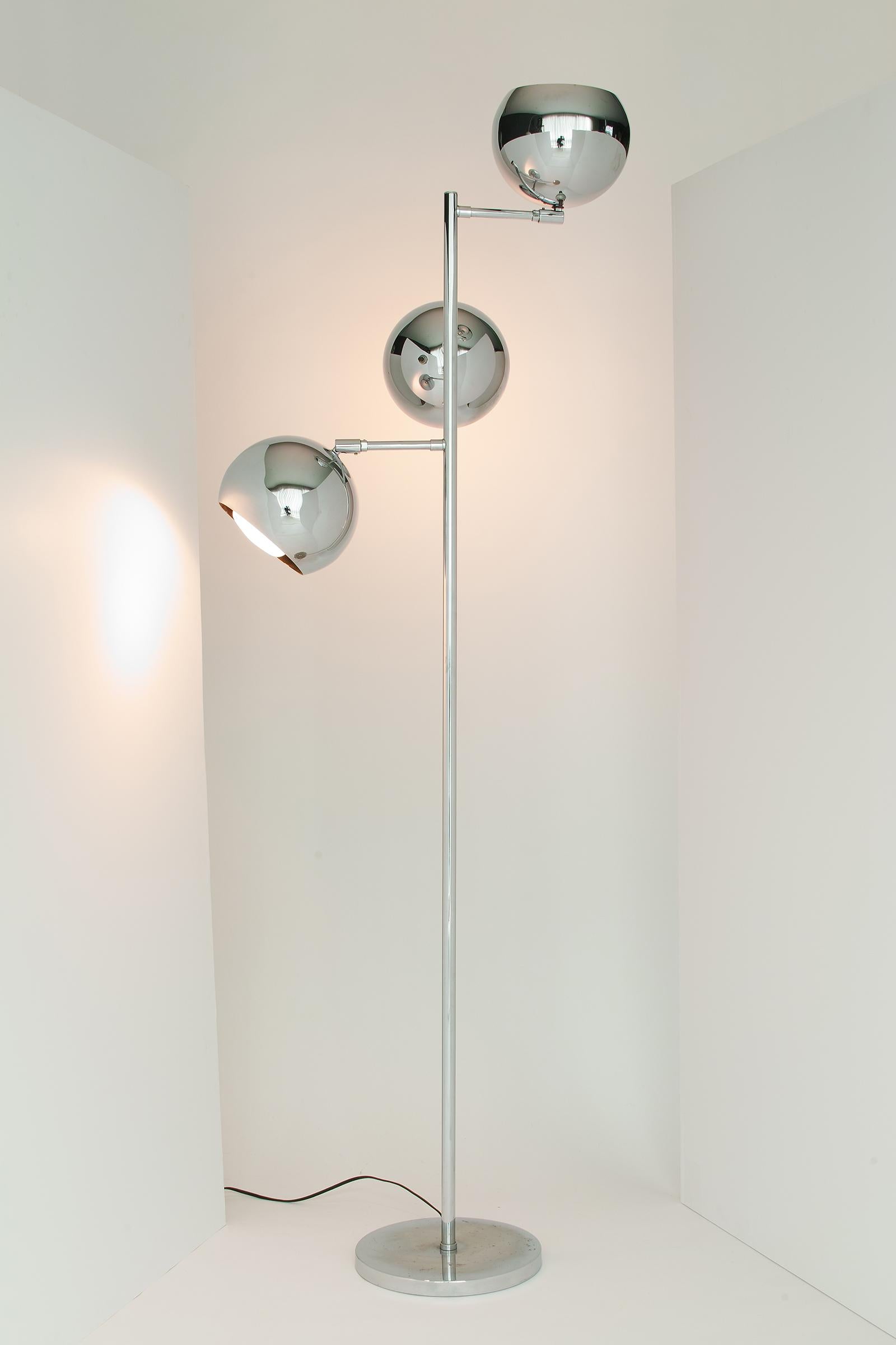 Modern Koch & Lowy Chrome Eyeball Globe Floor Lamp