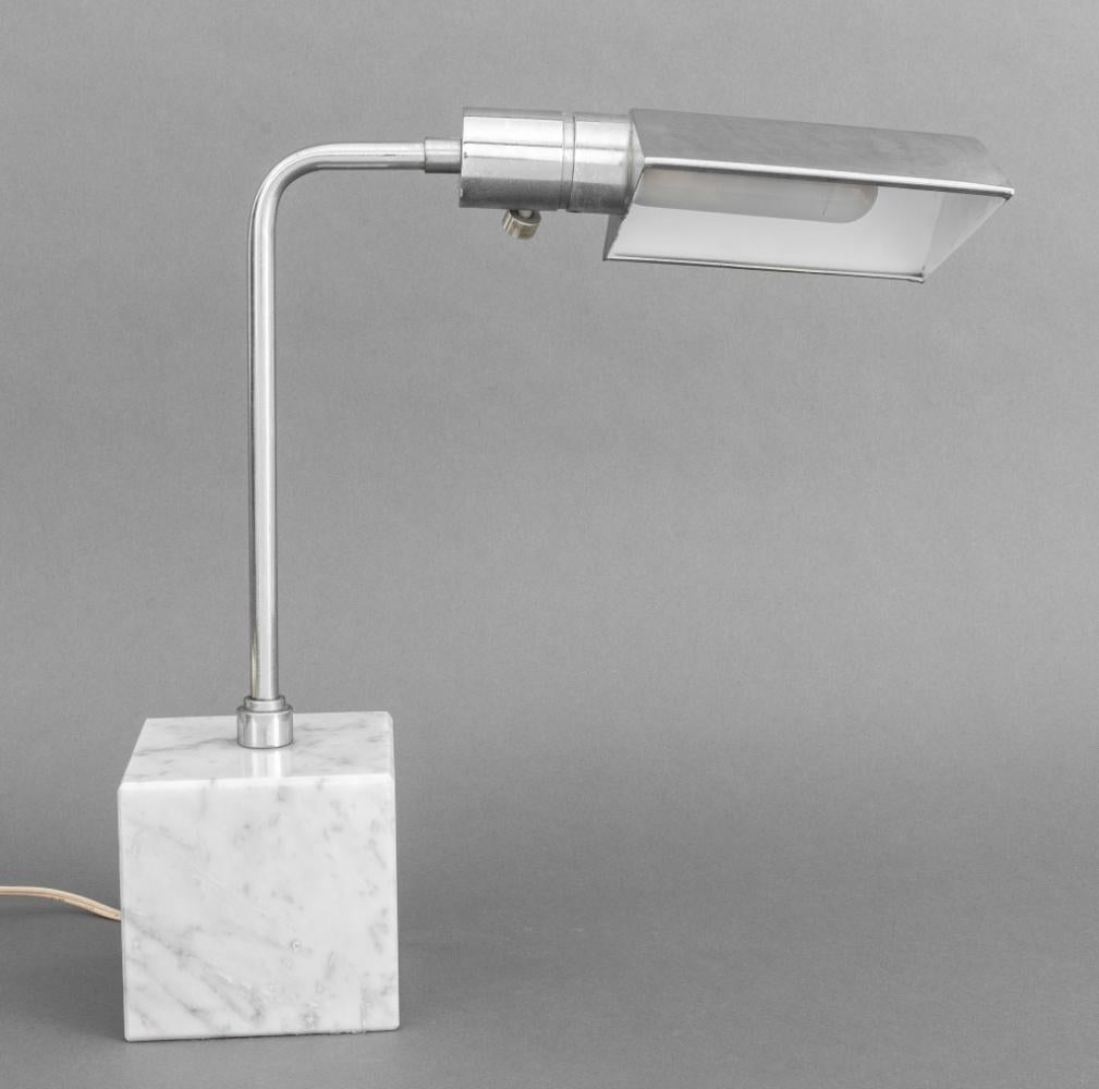 Koch and Lowy for OMI Chrome Table Lamp, on a white marble base. 15.75