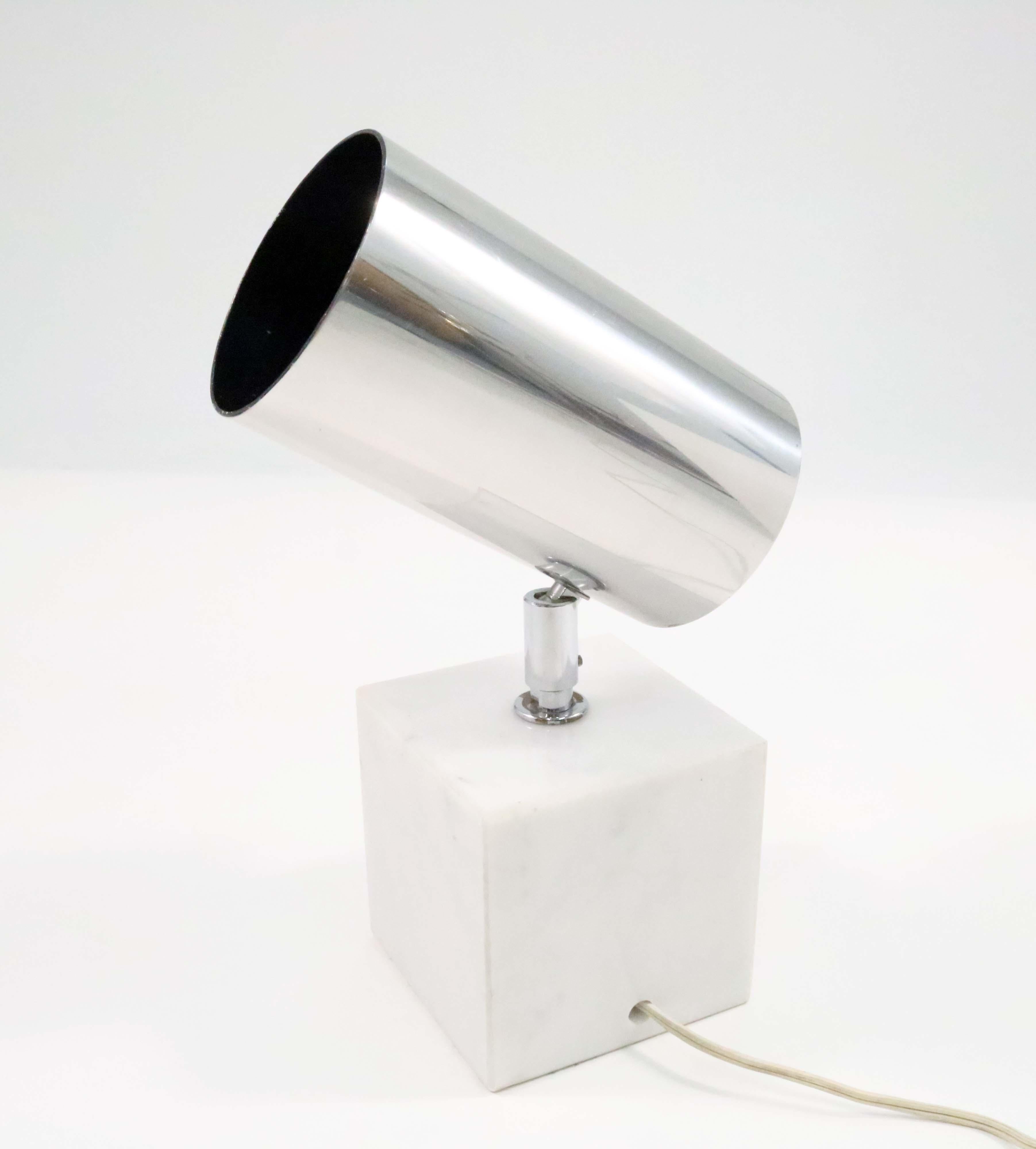 Koch & Lowy Lamp by Neal Small in Chrome & Carrara Marble In Good Condition In Littleton, CO