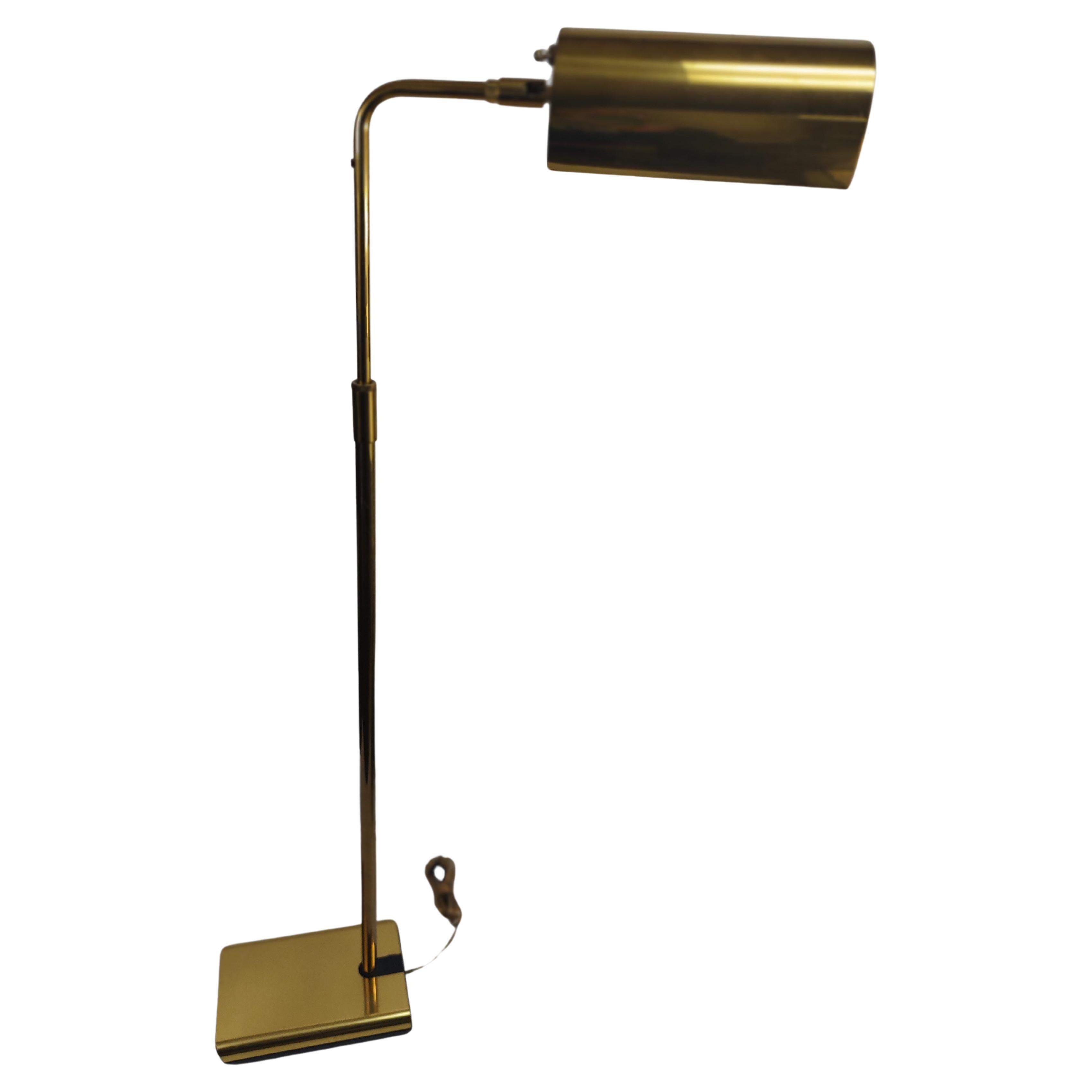 American Koch & Lowy Mid Century Modern Reading Pharmacy Brass Adjustable Floor Lamp  For Sale