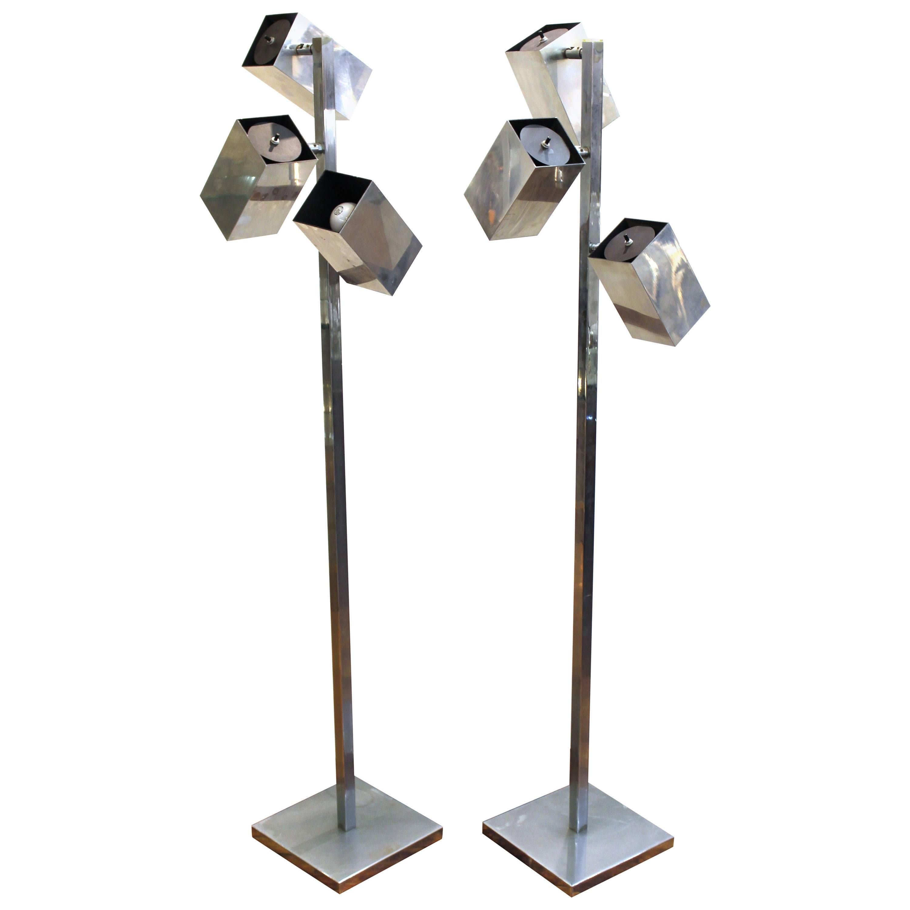 Koch & Lowy Modernist Polished Chrome Floor Lamps