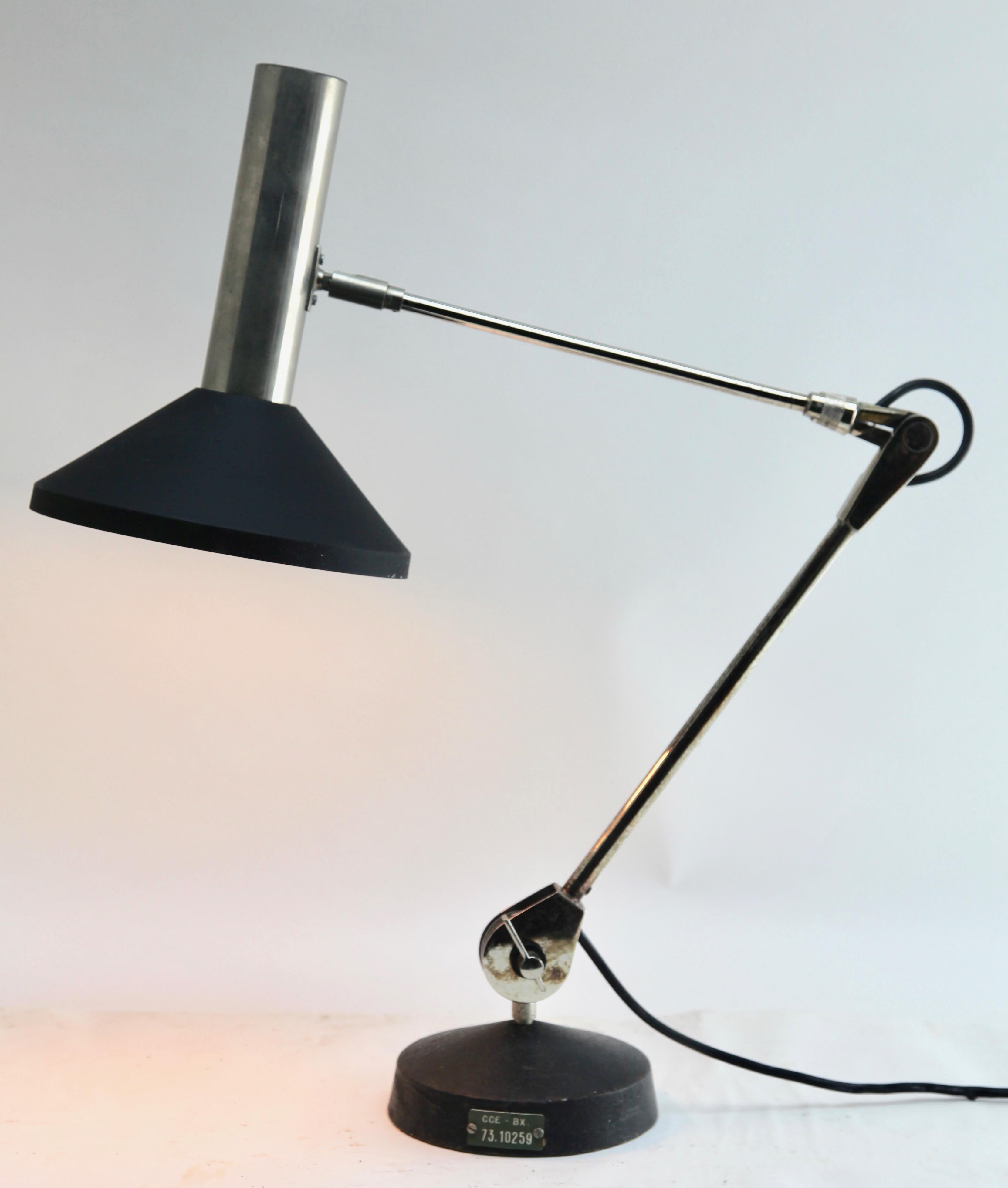  Hillebrand Desk Lamp Chrome and Black Metal Adjustable Germany 1965s 2