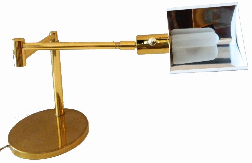Polished Koch & Lowy Mid-Century Modern Brass Adjustable Swing-Arm Table Lamp
