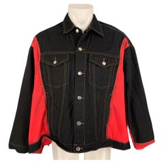KOCHE
 Size XS Black Red Two Toned Cotton Nylon Oversized Asymmetrical Jacket