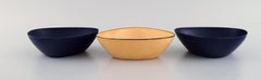 Kockum, Sweden, Three Bowls in Dark Blue and Yellow Enamel, 1970s