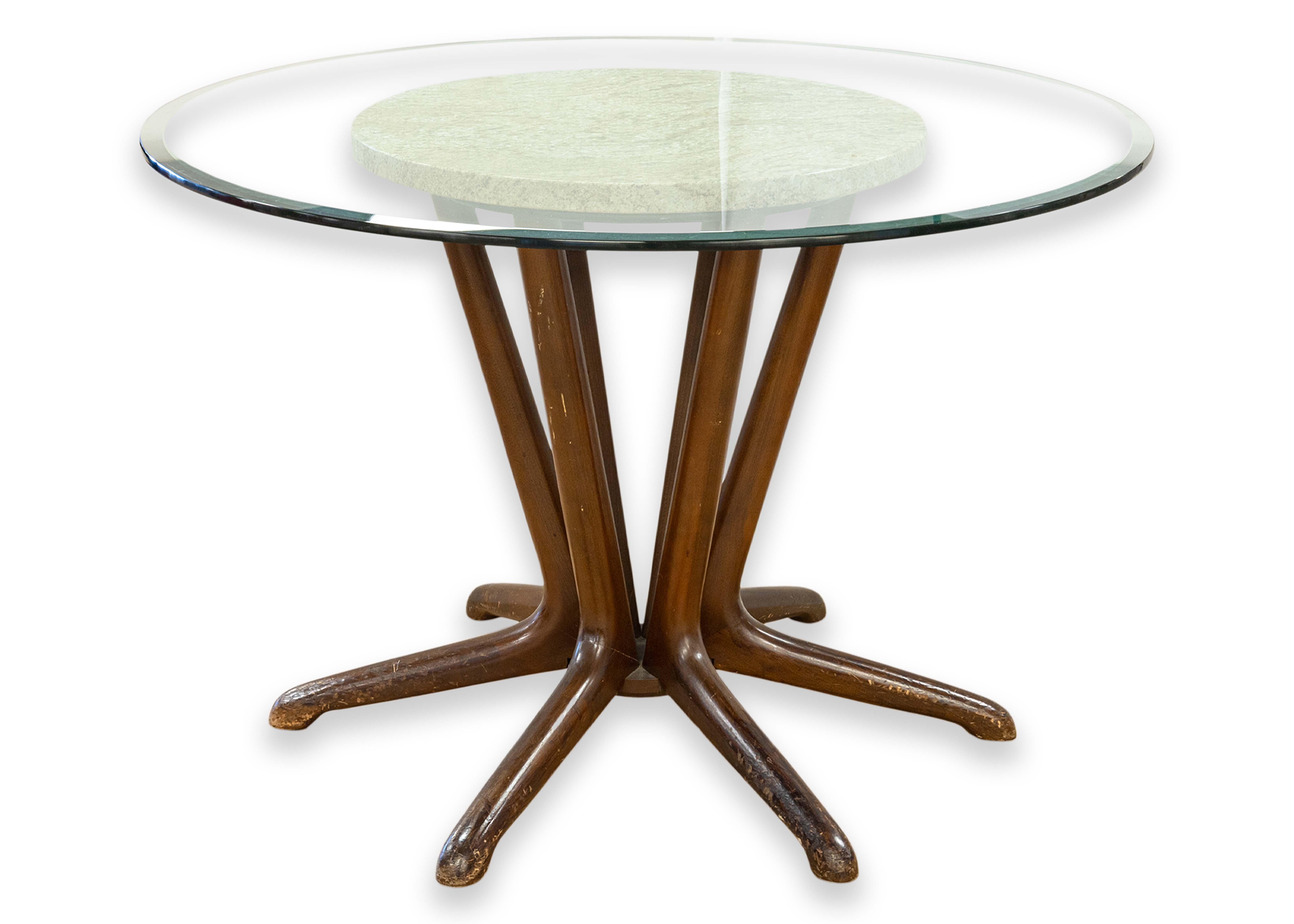Kodawood Walnut Marble Glass Dinnette Table and 4 Walnut Bentwood Dining Chairs 6