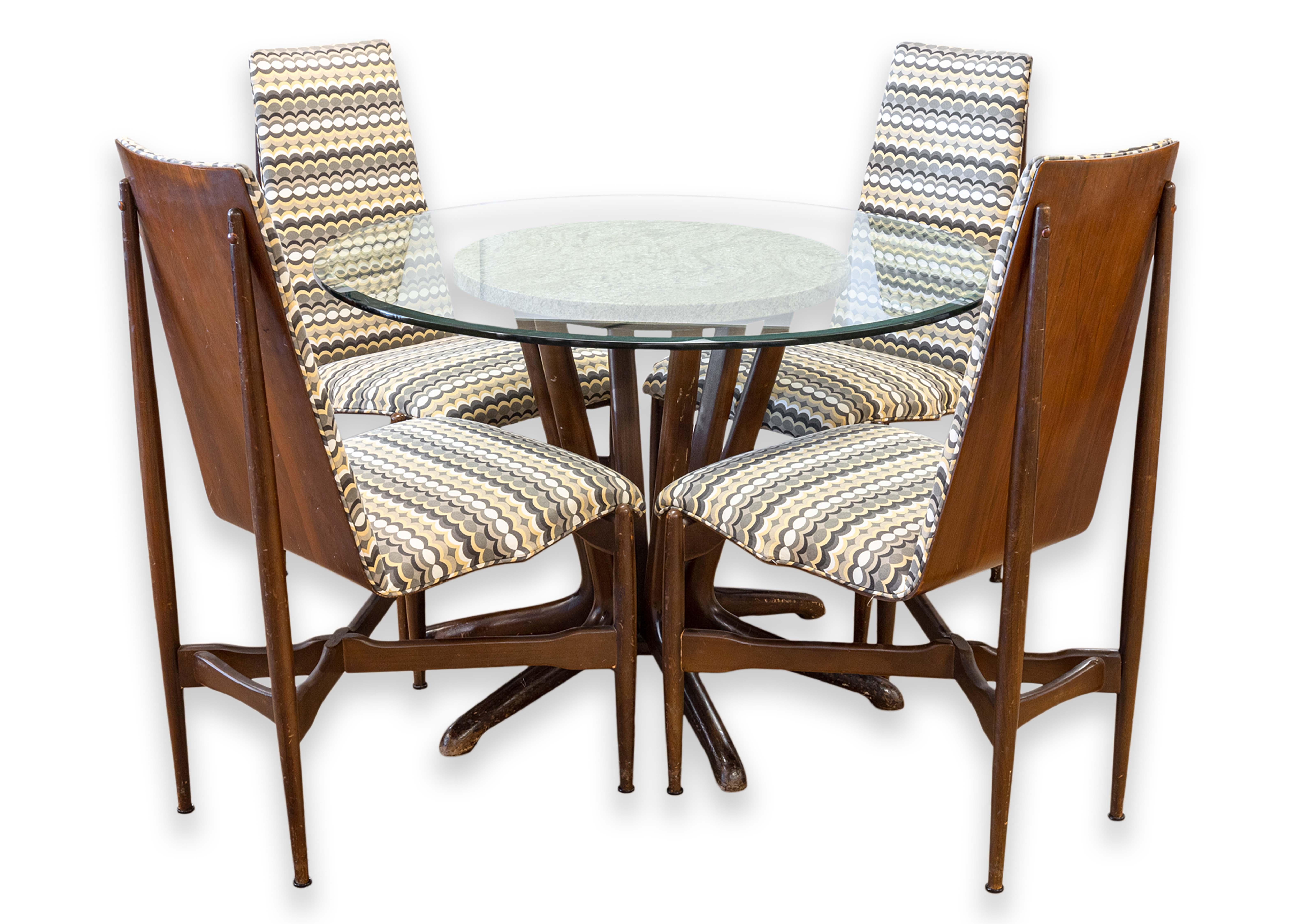 Kodawood Walnut Marble Glass Dinnette Table and 4 Walnut Bentwood Dining Chairs 11