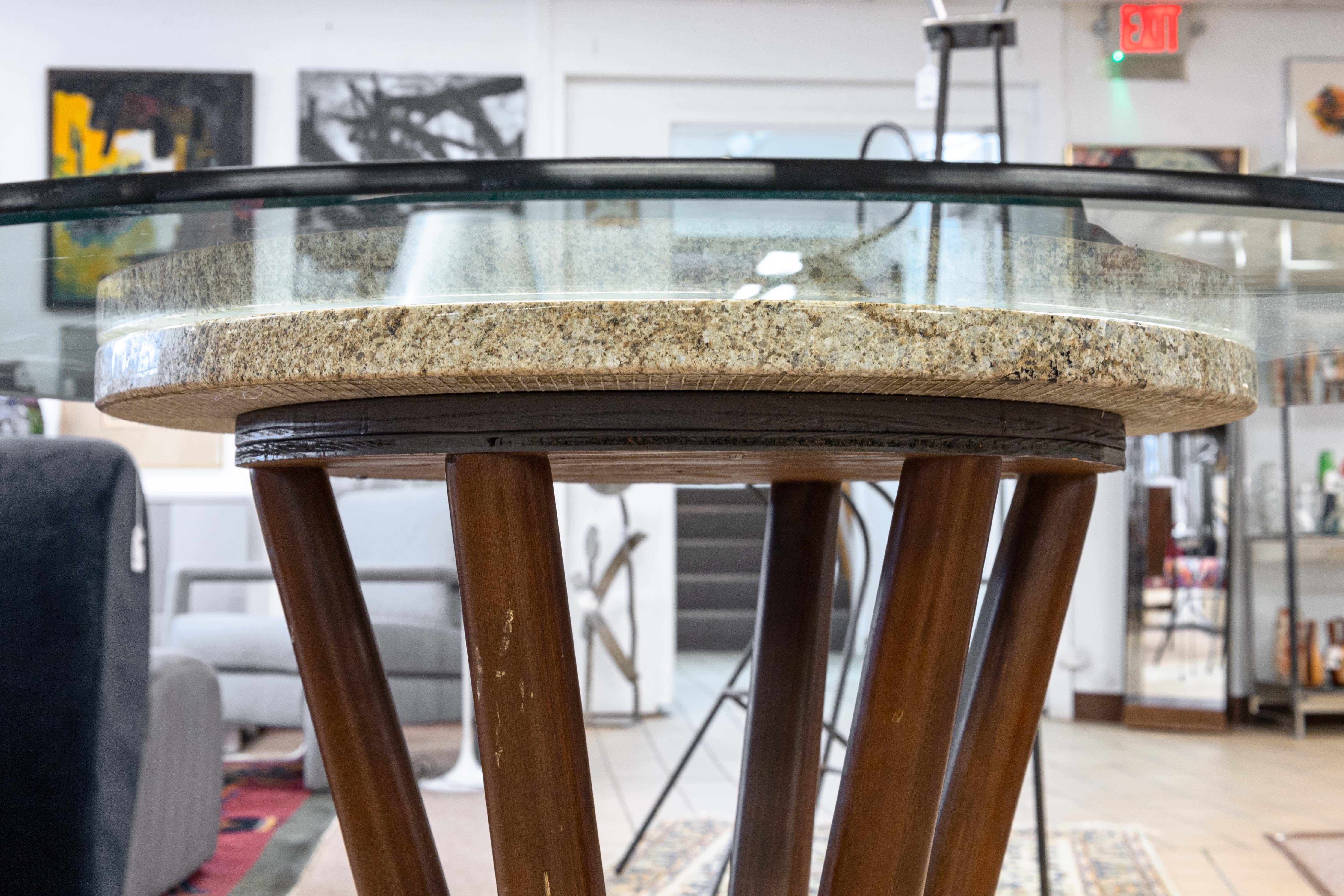 Kodawood Walnut Marble Glass Dinnette Table and 4 Walnut Bentwood Dining Chairs In Good Condition In Keego Harbor, MI