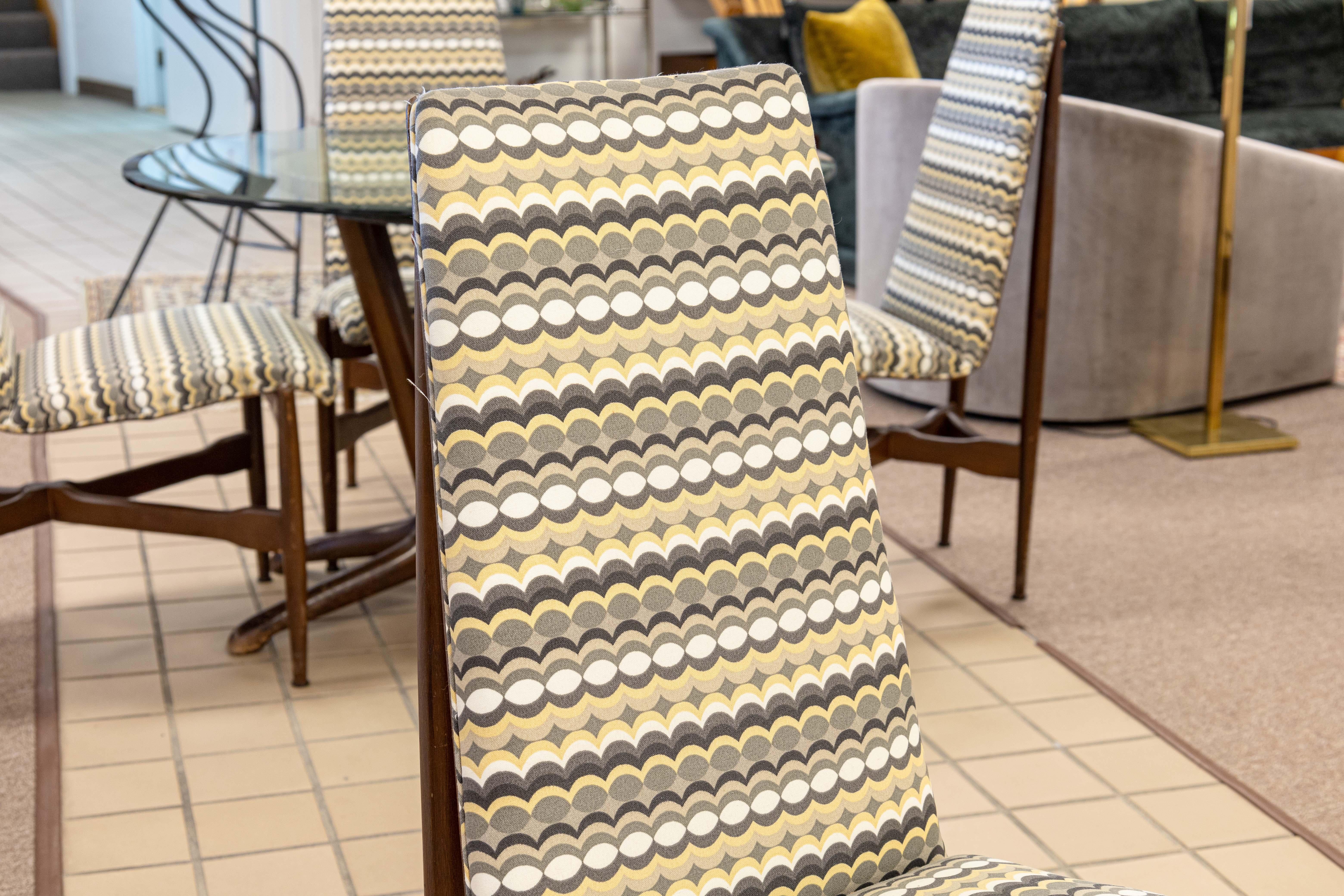 Fabric Kodawood Walnut Marble Glass Dinnette Table and 4 Walnut Bentwood Dining Chairs