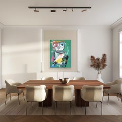 Portrait of a Boy - Original Colorful Green Figurative Abstract Art on Canvas