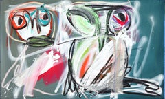 The Bird and the Director - Original Colorful Figurative Abstract Art on Canvas