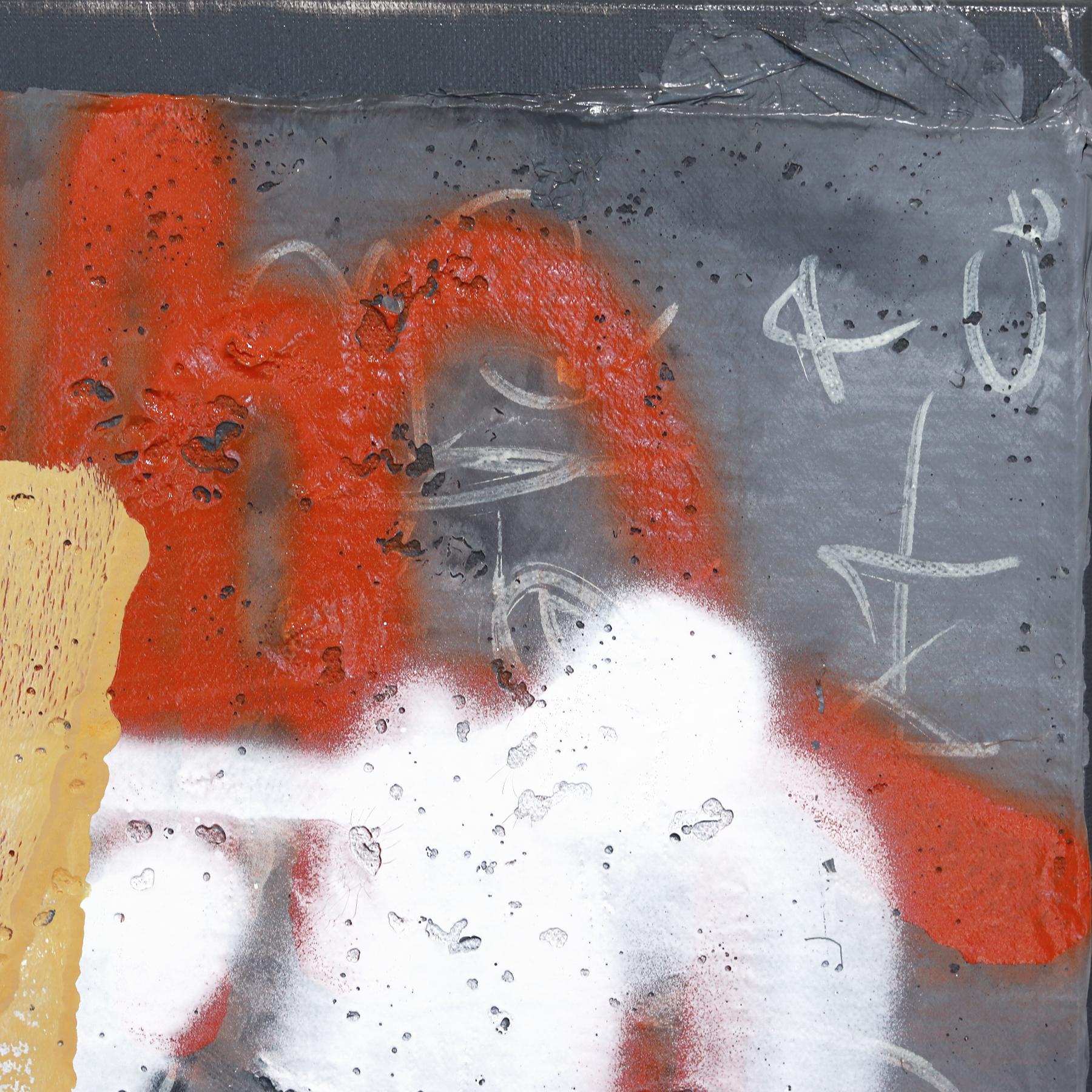 Dieses großformatige, energiegeladene, abstrakte, figurative Kunstwerk auf Leinwand des togoischen Künstlers Olympio ist ein einzigartiges Gemälde in Mischtechnik mit einer rohen und direkten Ästhetik, die eine ungefilterte Manifestation der Seele