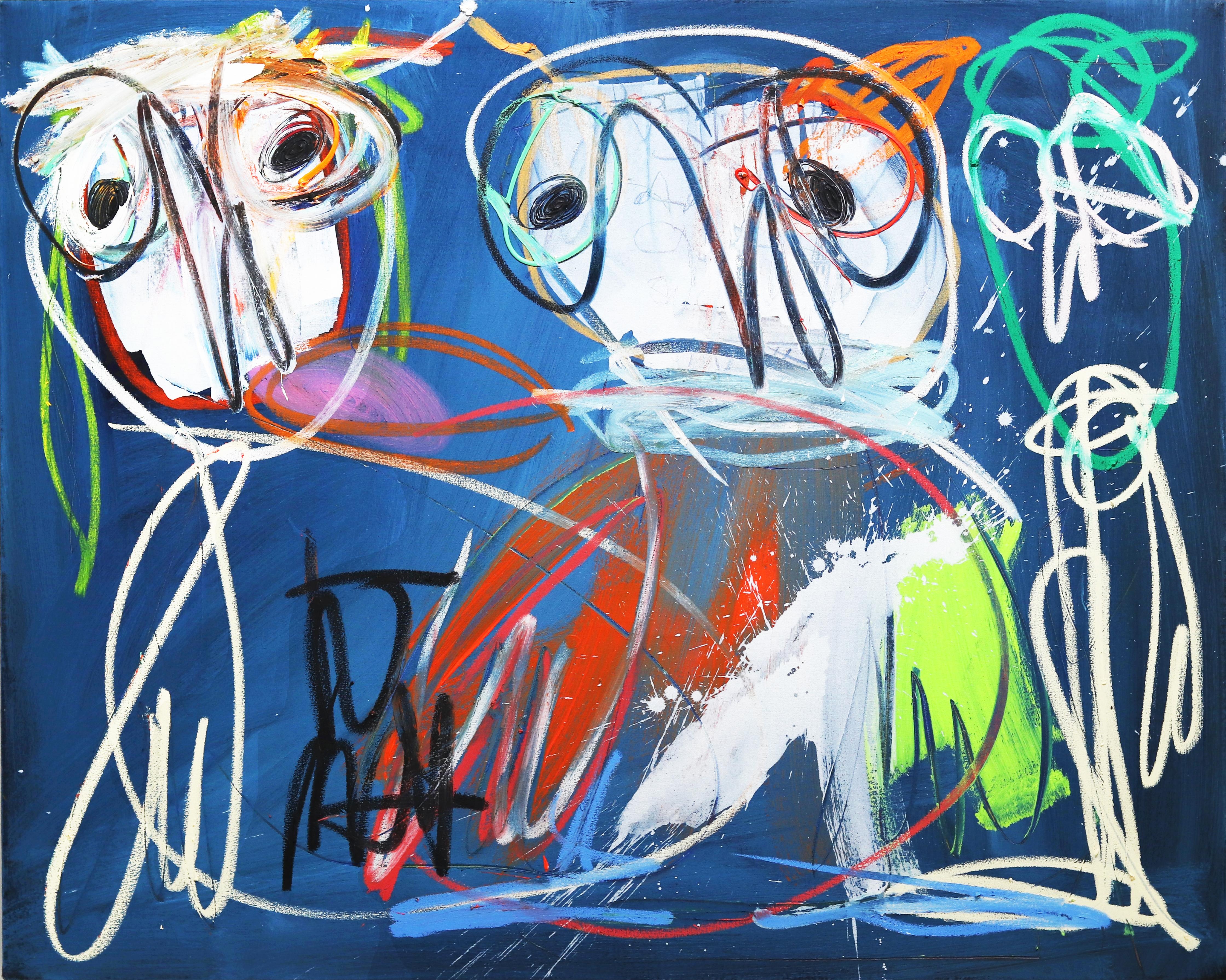 The Midnight Riders - Großes strukturiertes, abstraktes, energetisches Kunstwerk auf Leinwand – Mixed Media Art von Kodjovi Olympio