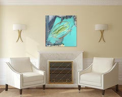 Untitled Aqua 1  - Textural Abstract Minimalist Artwork on Canvas