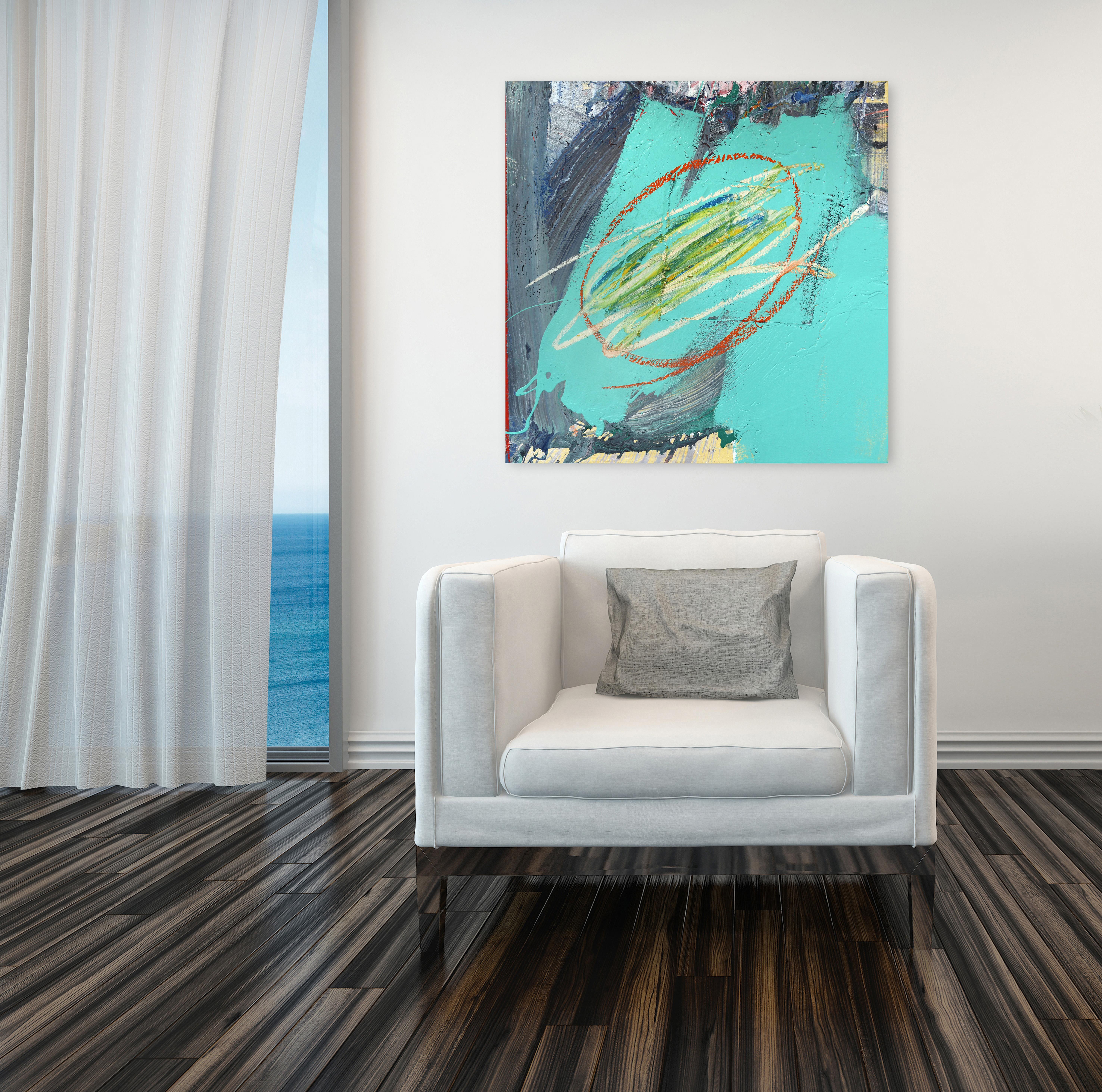 Untitled Aqua 1  - Textural Abstract Minimalist Artwork on Canvas For Sale 2