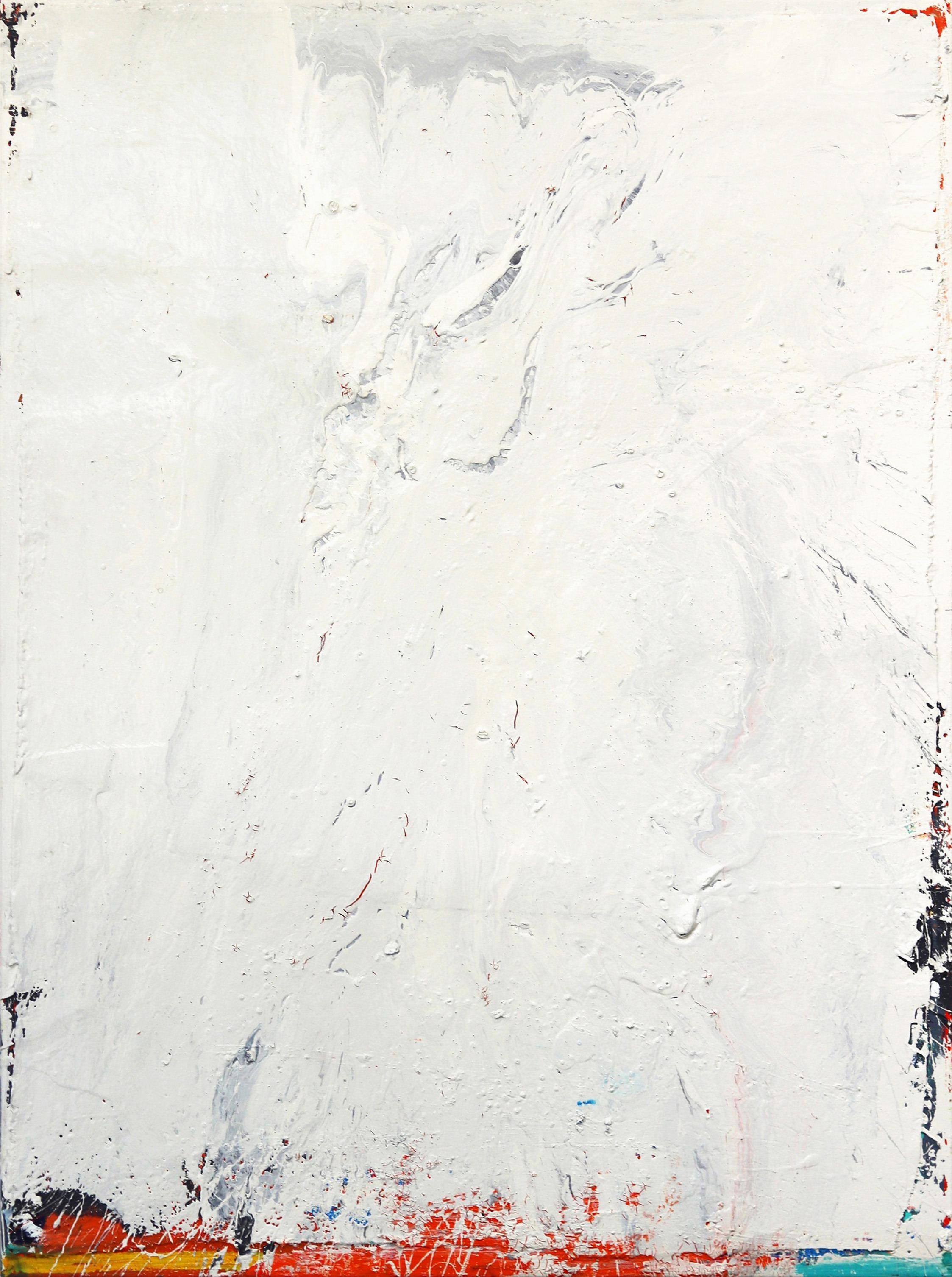 Ohne Titel Off-White 1 - Texturiertes abstraktes minimalistisches Kunstwerk auf Leinwand – Mixed Media Art von Kodjovi Olympio