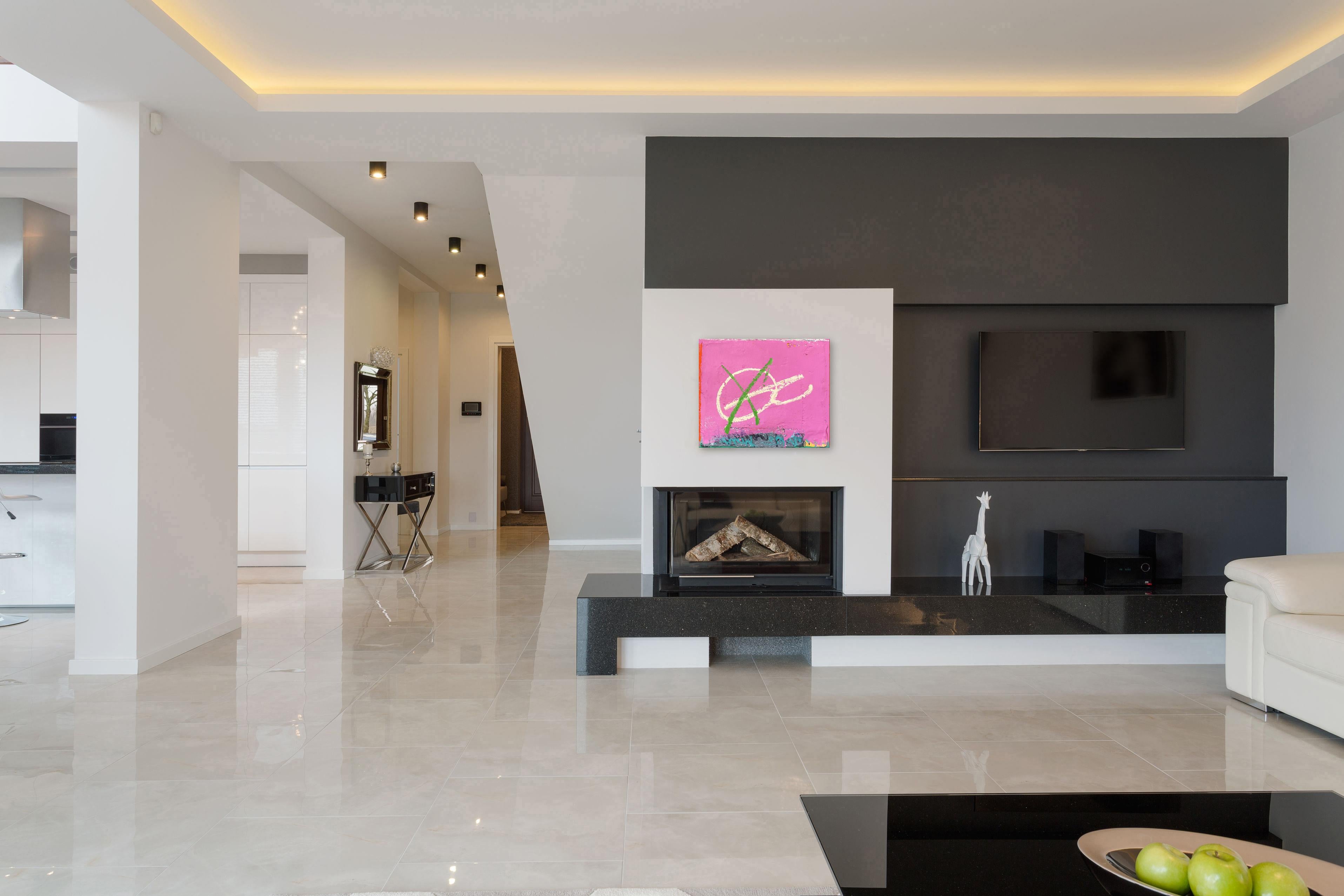 Sans titre Pink 3  - Œuvre d'art abstraite et minimaliste texturée sur toile - Painting de Kodjovi Olympio