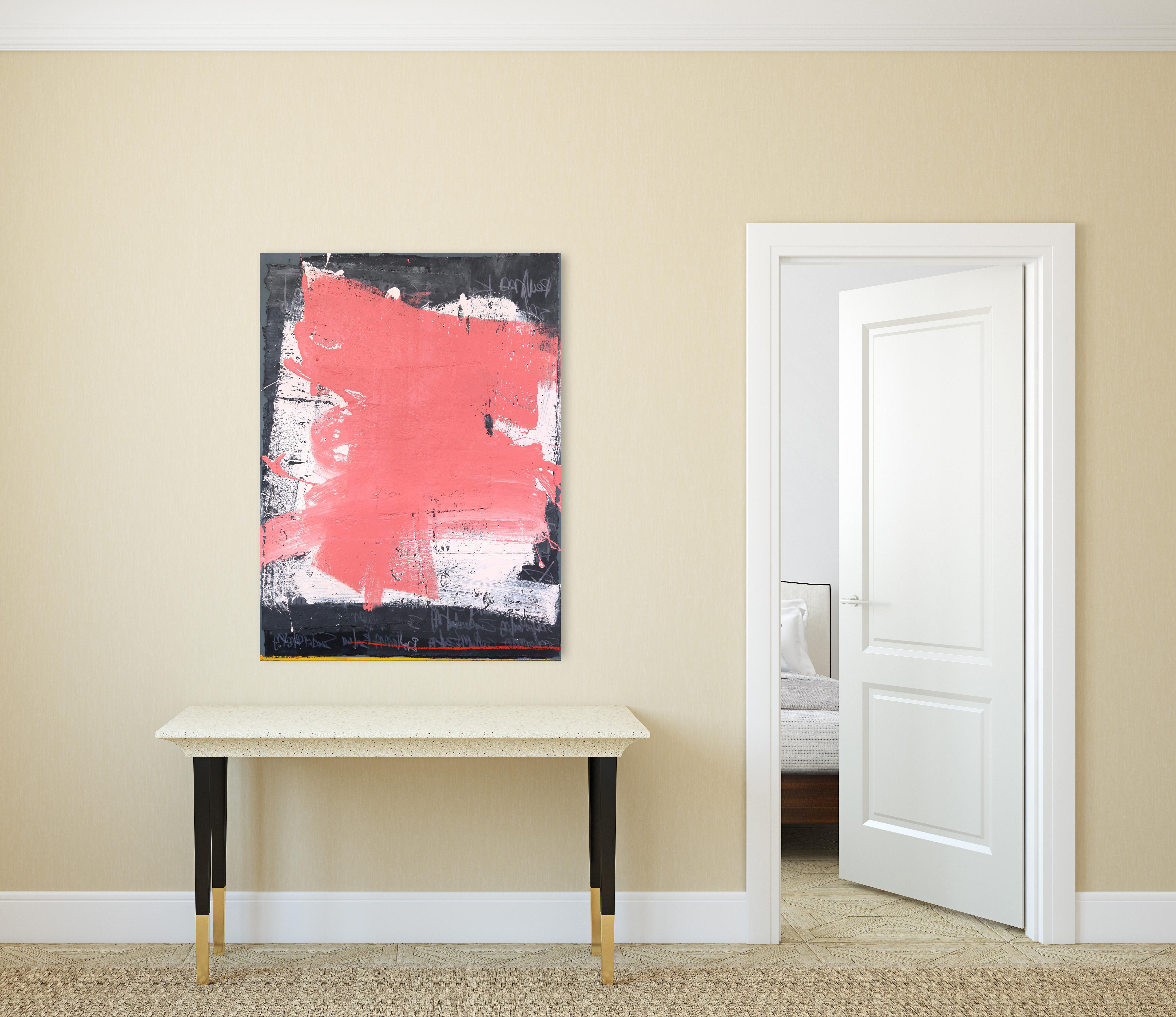 Sans titre rose et gris 1  - Œuvre d'art abstraite et minimaliste texturée sur toile en vente 3
