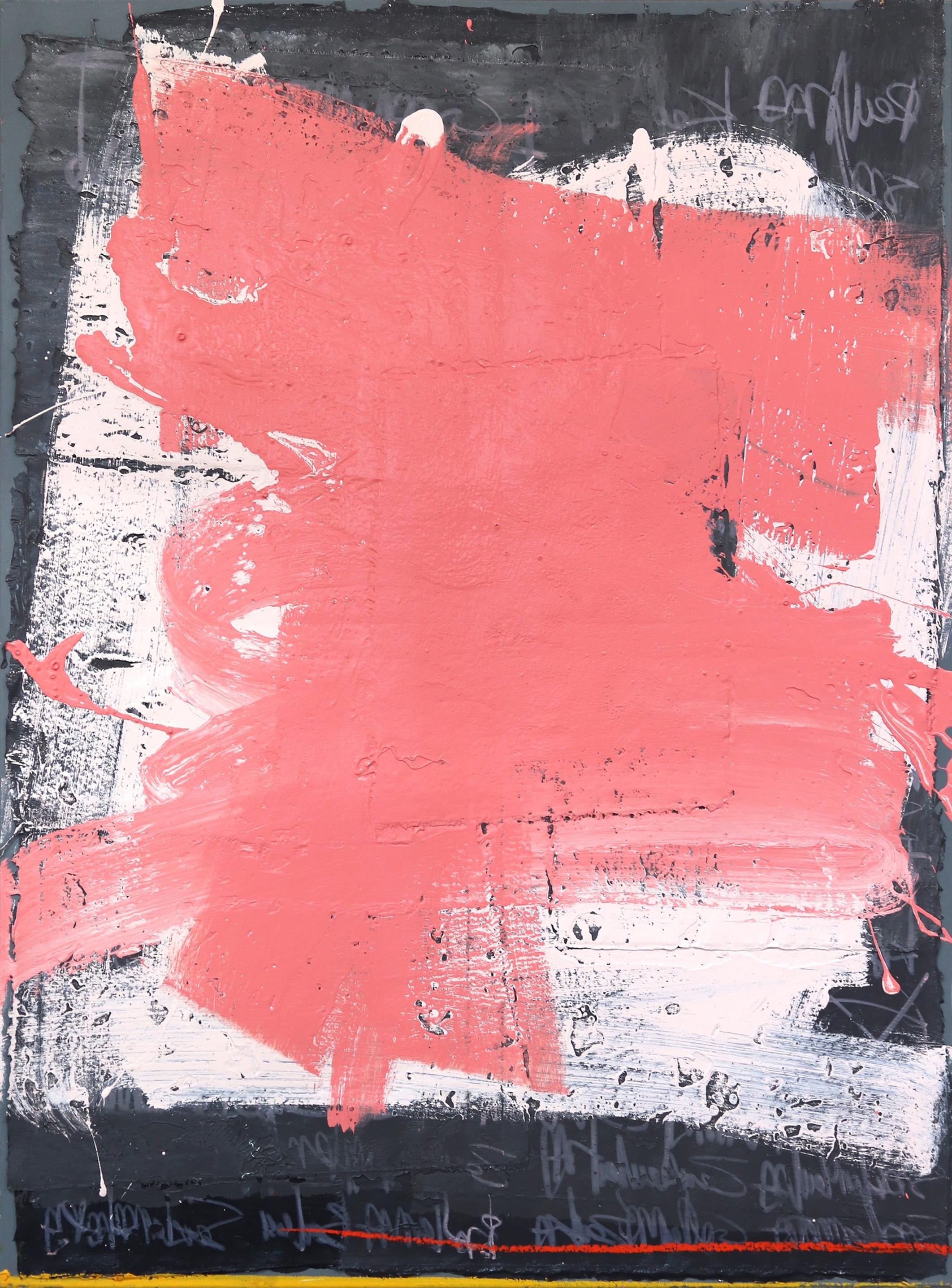 Ohne Titel Rosa und Grau 1  Texturiertes abstraktes, minimalistisches Kunstwerk auf Leinwand – Mixed Media Art von Kodjovi Olympio