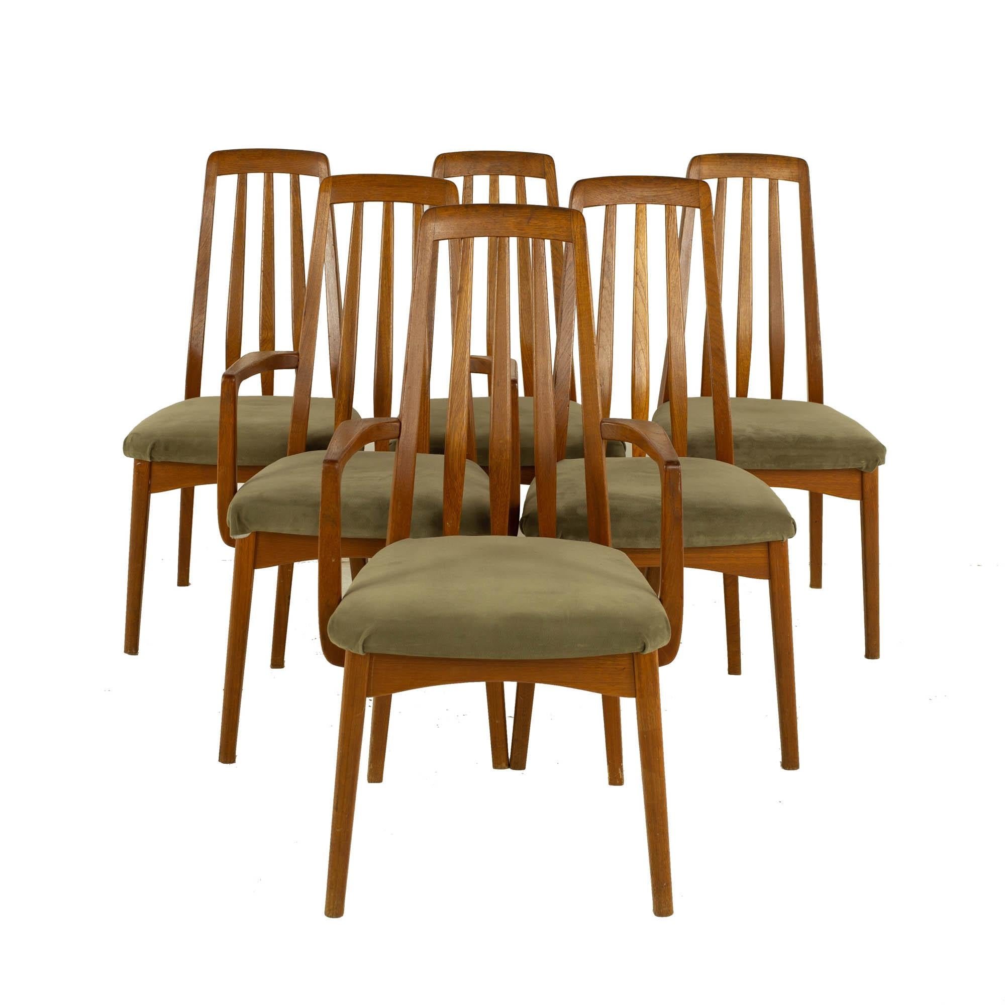 Koefeds Hornslet Eva style mid century teak dining chairs - set of 6

Each chair measures: 19 wide x 21 deep x 37 high, with a seat height of 18 inches and arm height/chair clearance of 25.5 inches

?All pieces of furniture can be had in what we