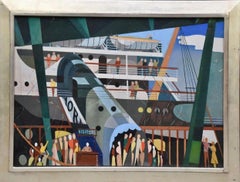 "Cruise Ship Rolls In" Mid 20th Century American Contemporary Modern Realism