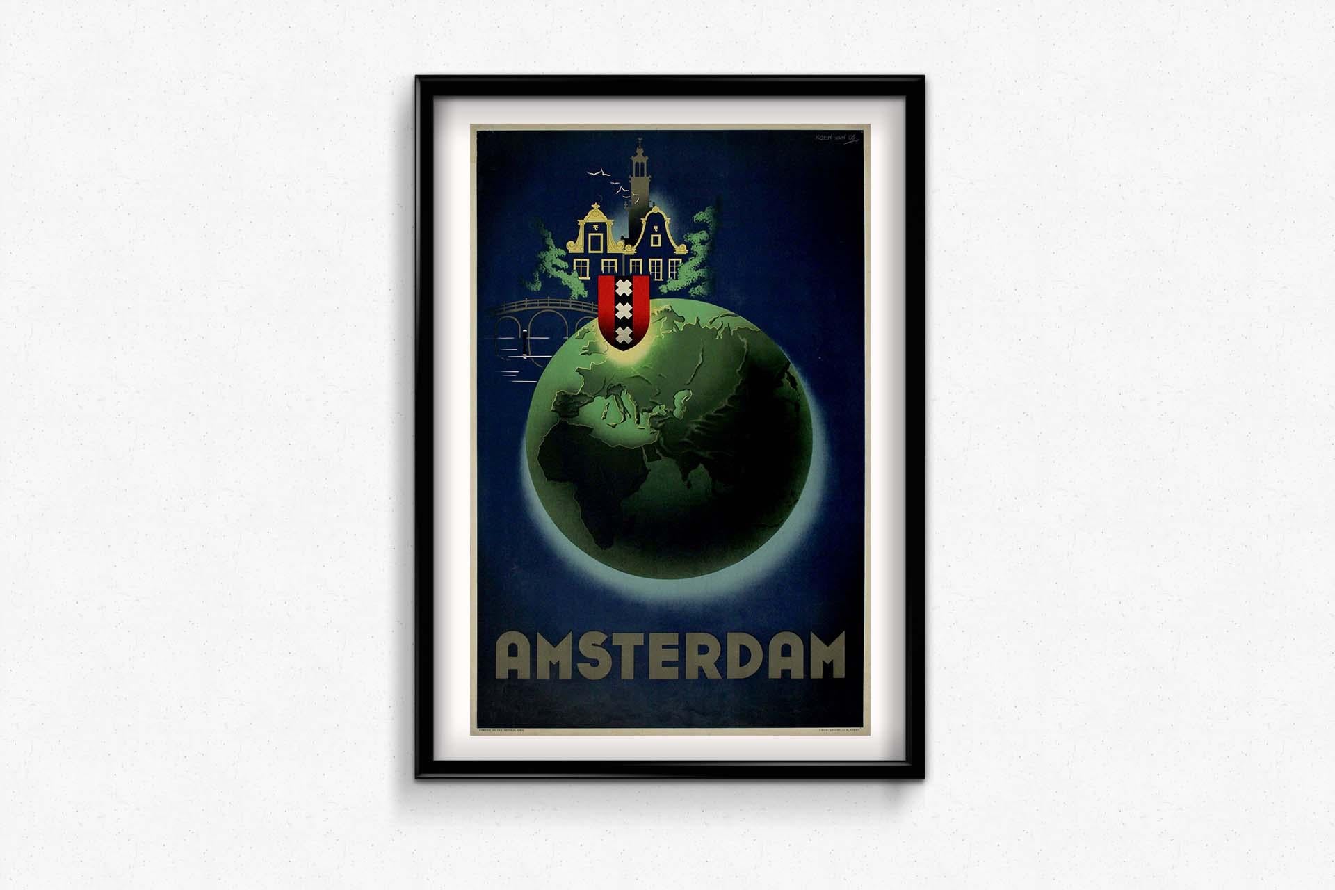 Circa 1950 original poster for Amsterdam by Koen van Os For Sale 3