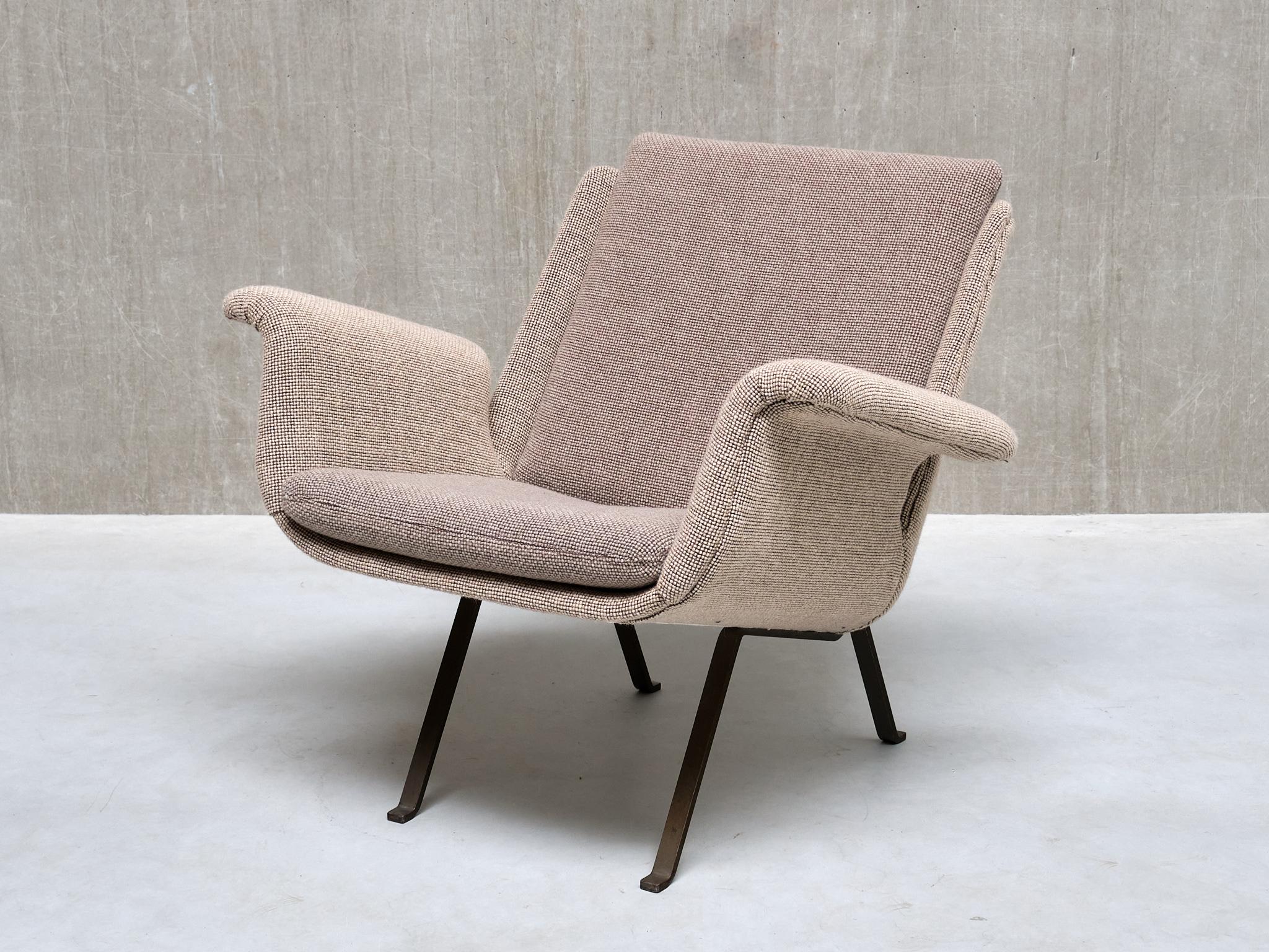 Fauteuil Koene Oberman en laine bicolore grise et fer, Pays-Bas, années 1950 en vente 3