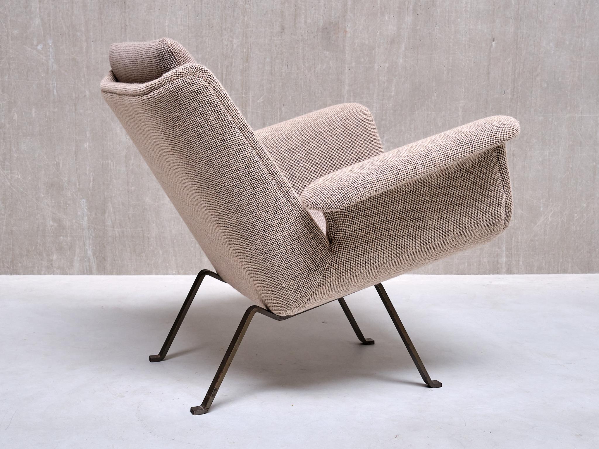Fauteuil Koene Oberman en laine bicolore grise et fer, Pays-Bas, années 1950 en vente 6