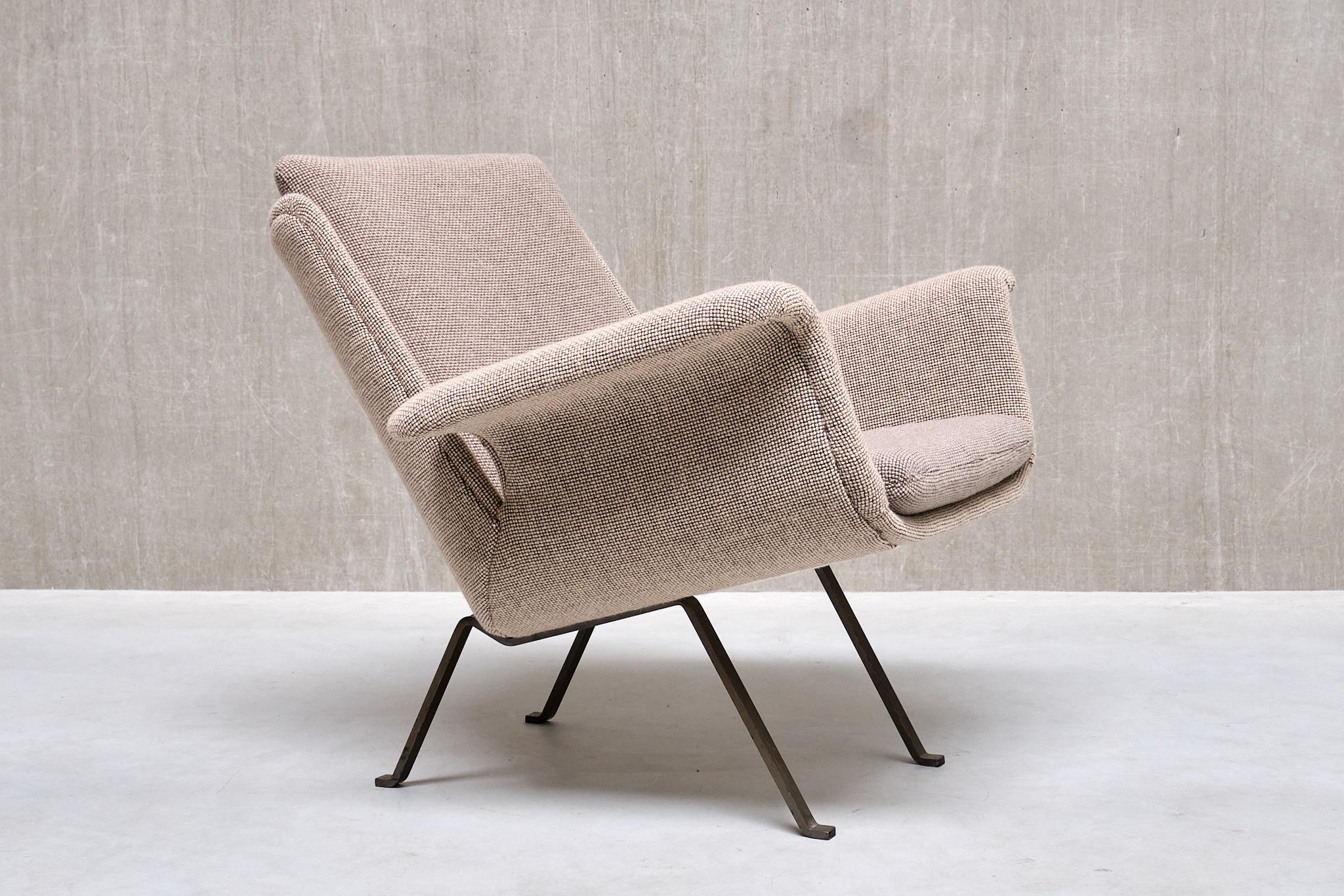 Fauteuil Koene Oberman en laine bicolore grise et fer, Pays-Bas, années 1950 en vente 7