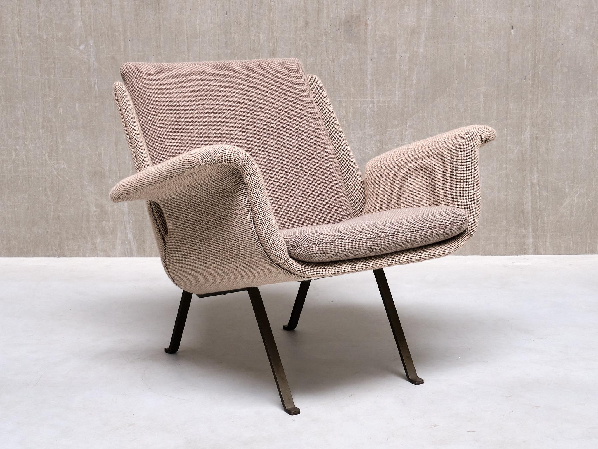 Mid-Century Modern Fauteuil Koene Oberman en laine bicolore grise et fer, Pays-Bas, années 1950 en vente