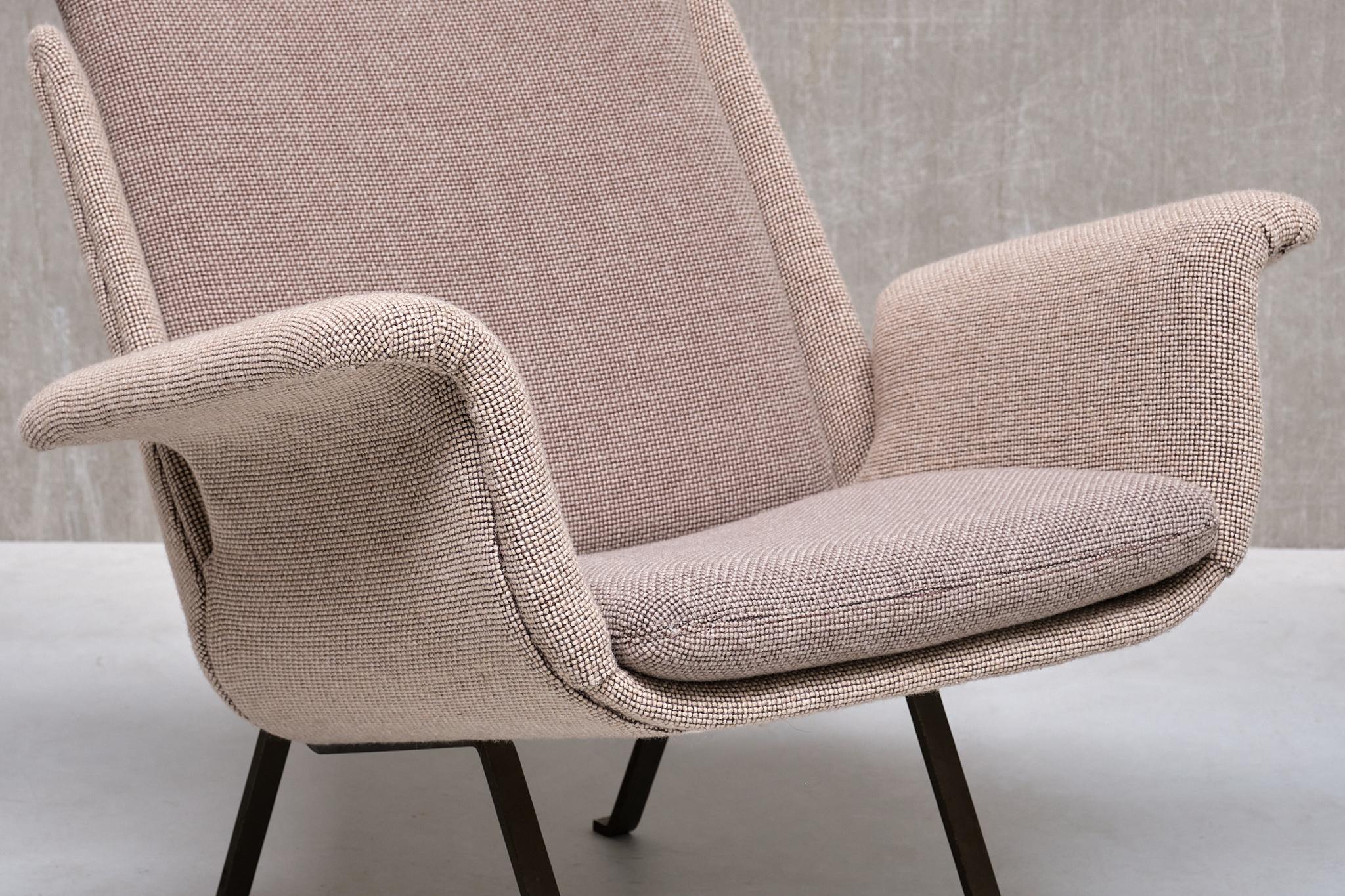 Néerlandais Fauteuil Koene Oberman en laine bicolore grise et fer, Pays-Bas, années 1950 en vente
