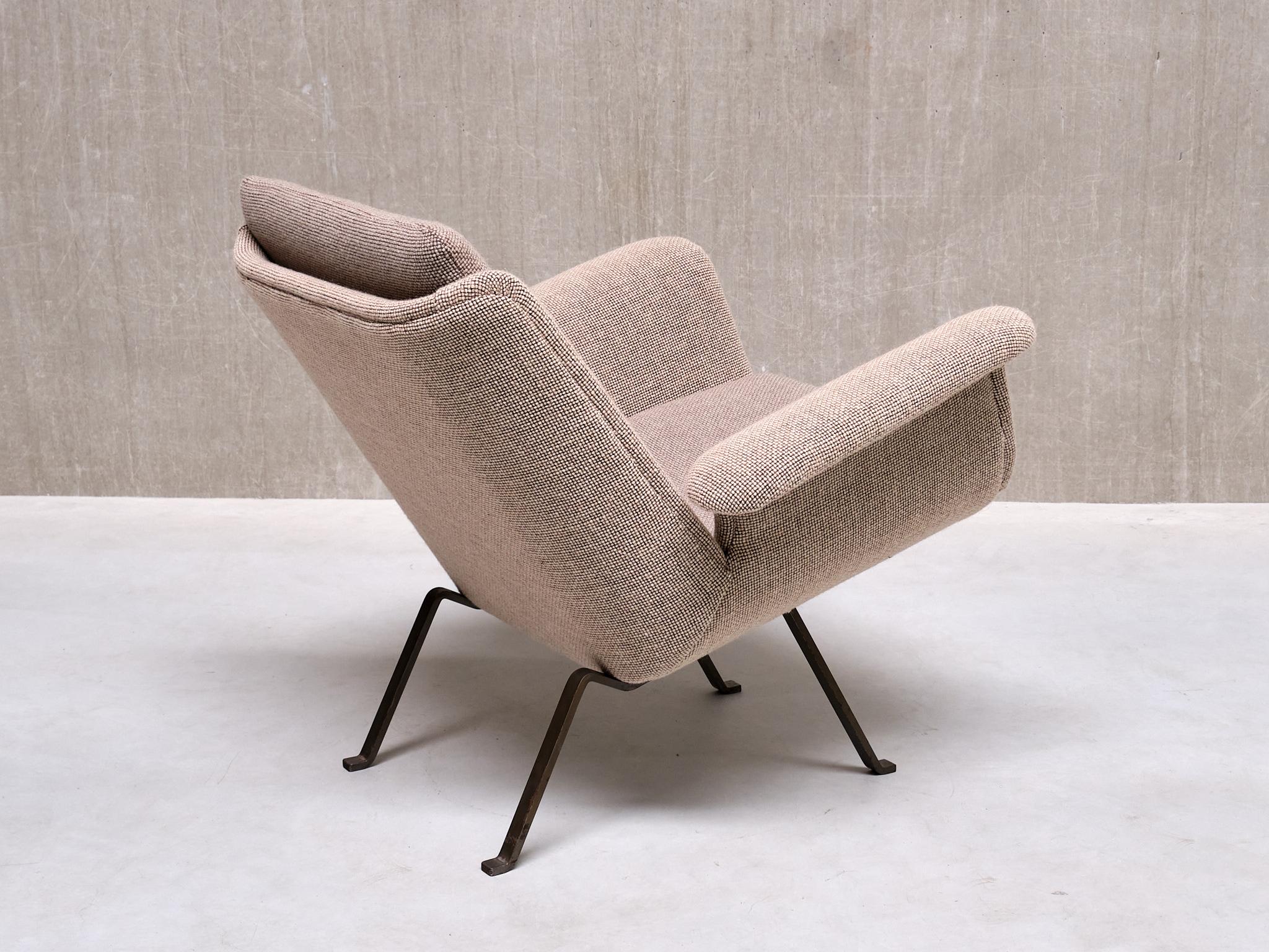 Fauteuil Koene Oberman en laine bicolore grise et fer, Pays-Bas, années 1950 Bon état - En vente à The Hague, NL