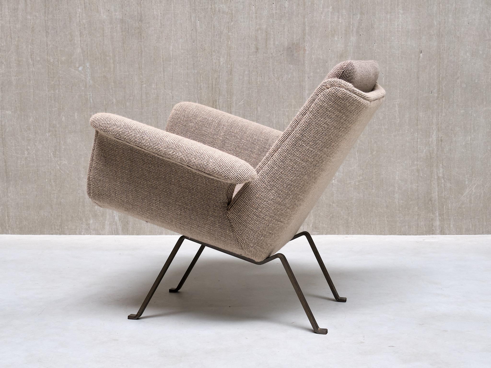 Fauteuil Koene Oberman en laine bicolore grise et fer, Pays-Bas, années 1950 en vente 1