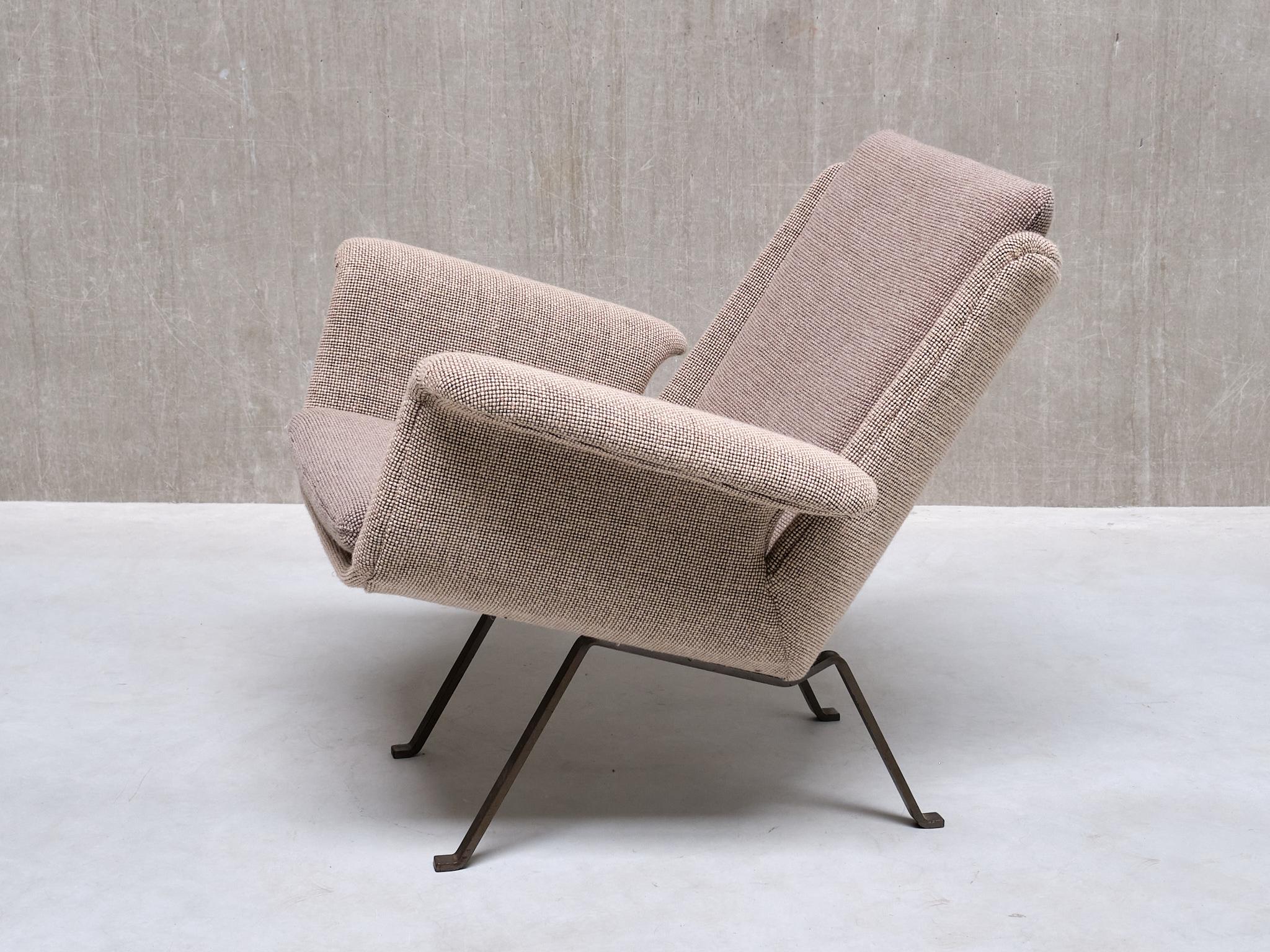 Fauteuil Koene Oberman en laine bicolore grise et fer, Pays-Bas, années 1950 en vente 2